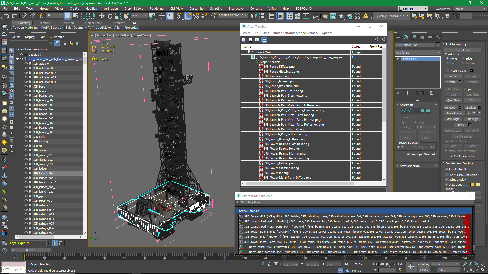 SLS Launch Pad with Missile Crawler Transporter 3D