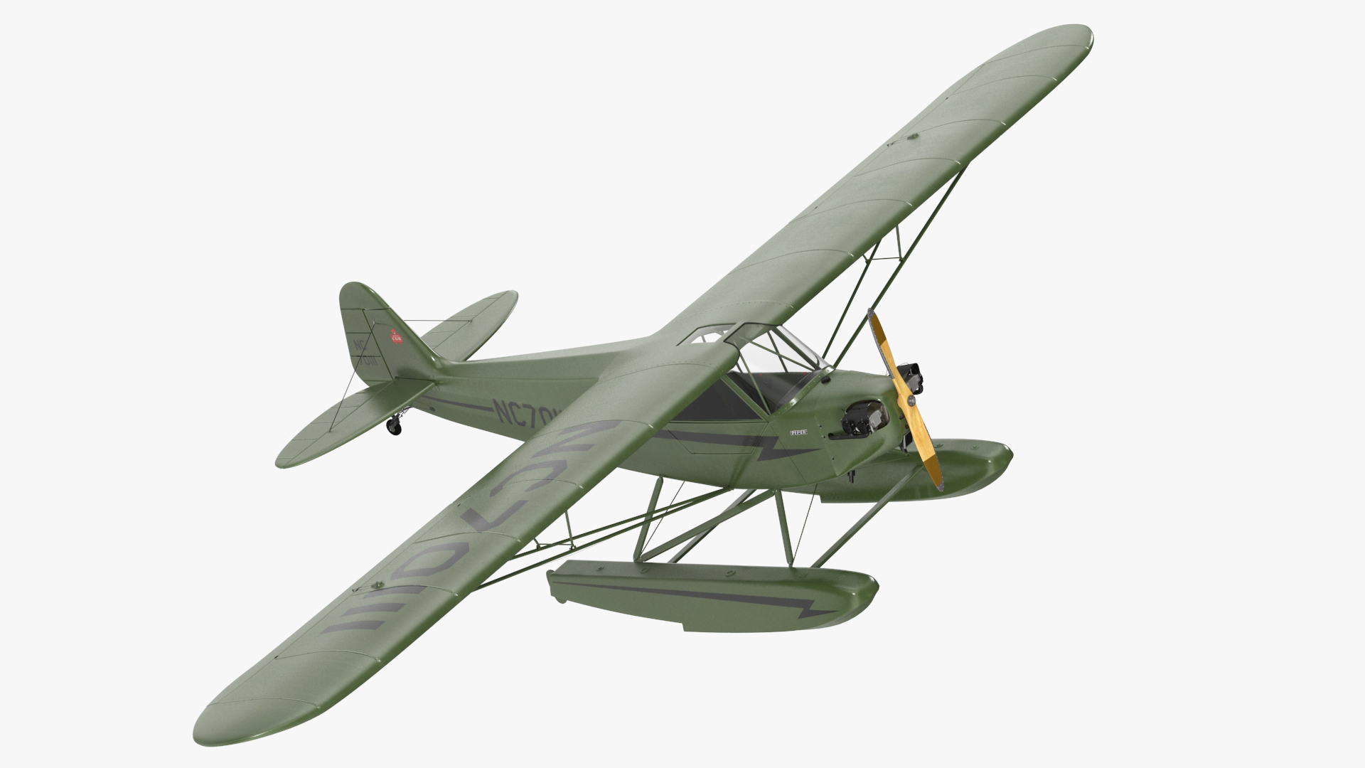 Seaplane Aircraft Piper J-3 with Floats 3D model