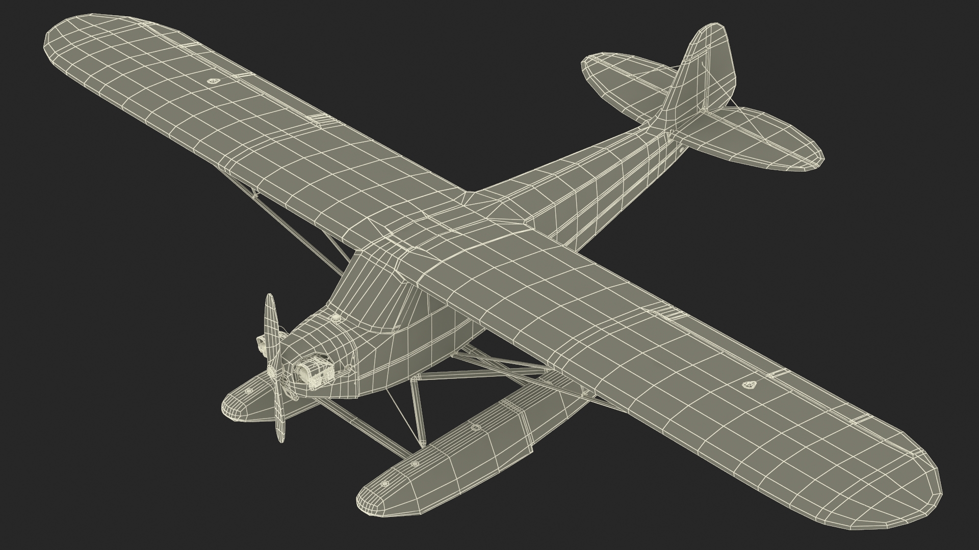 Seaplane Aircraft Piper J-3 with Floats 3D model