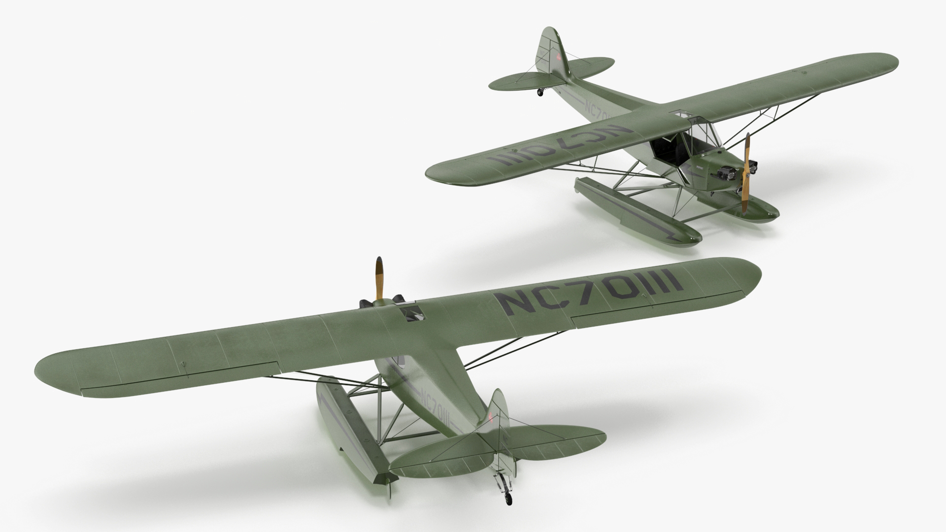 Seaplane Aircraft Piper J-3 with Floats 3D model