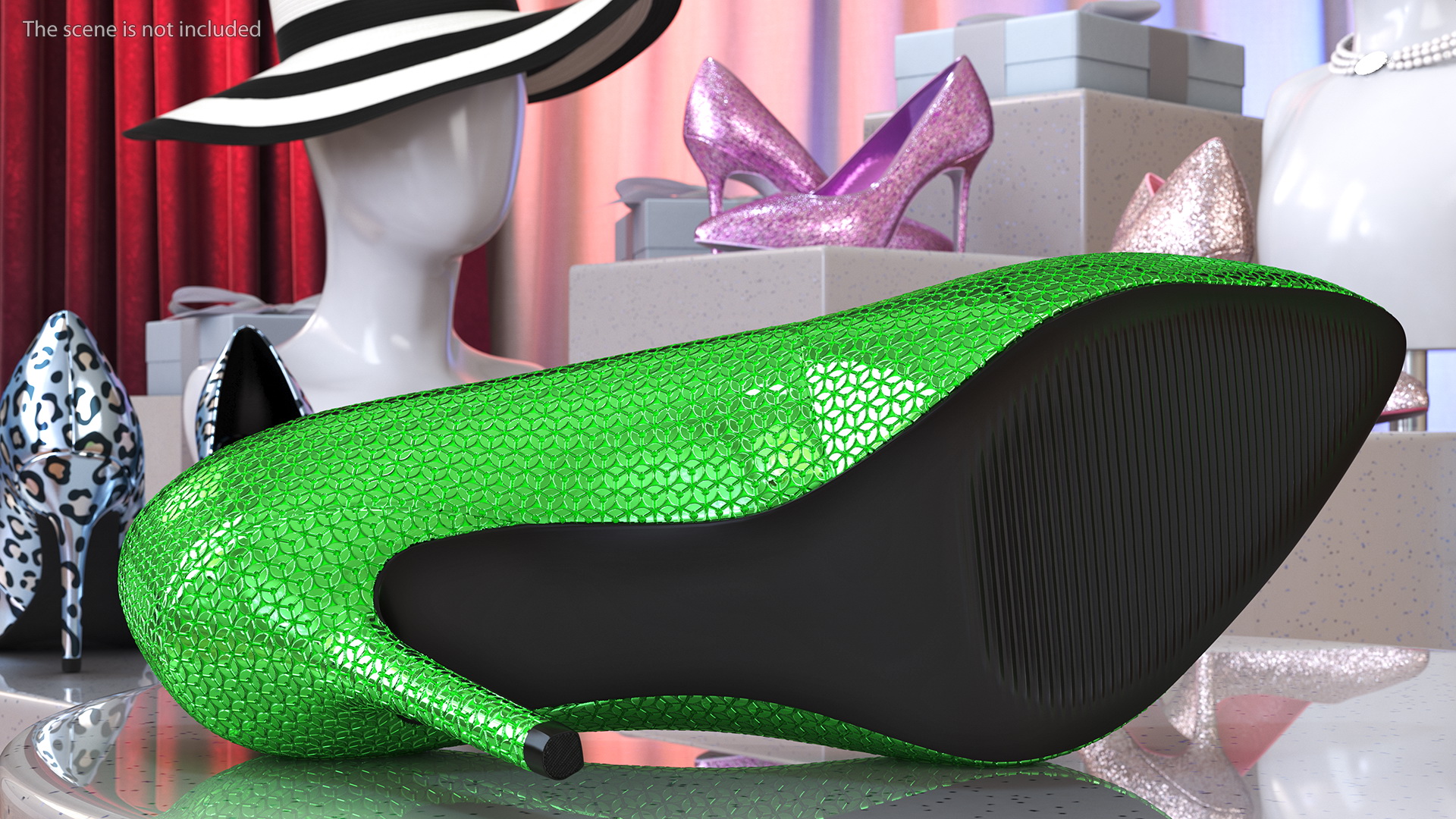 Green Glitter Heels 3D model