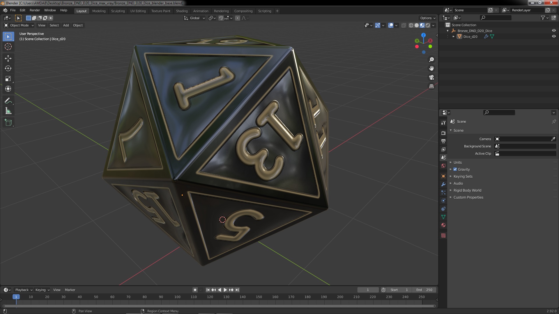 Bronze DND D20 Dice 3D model