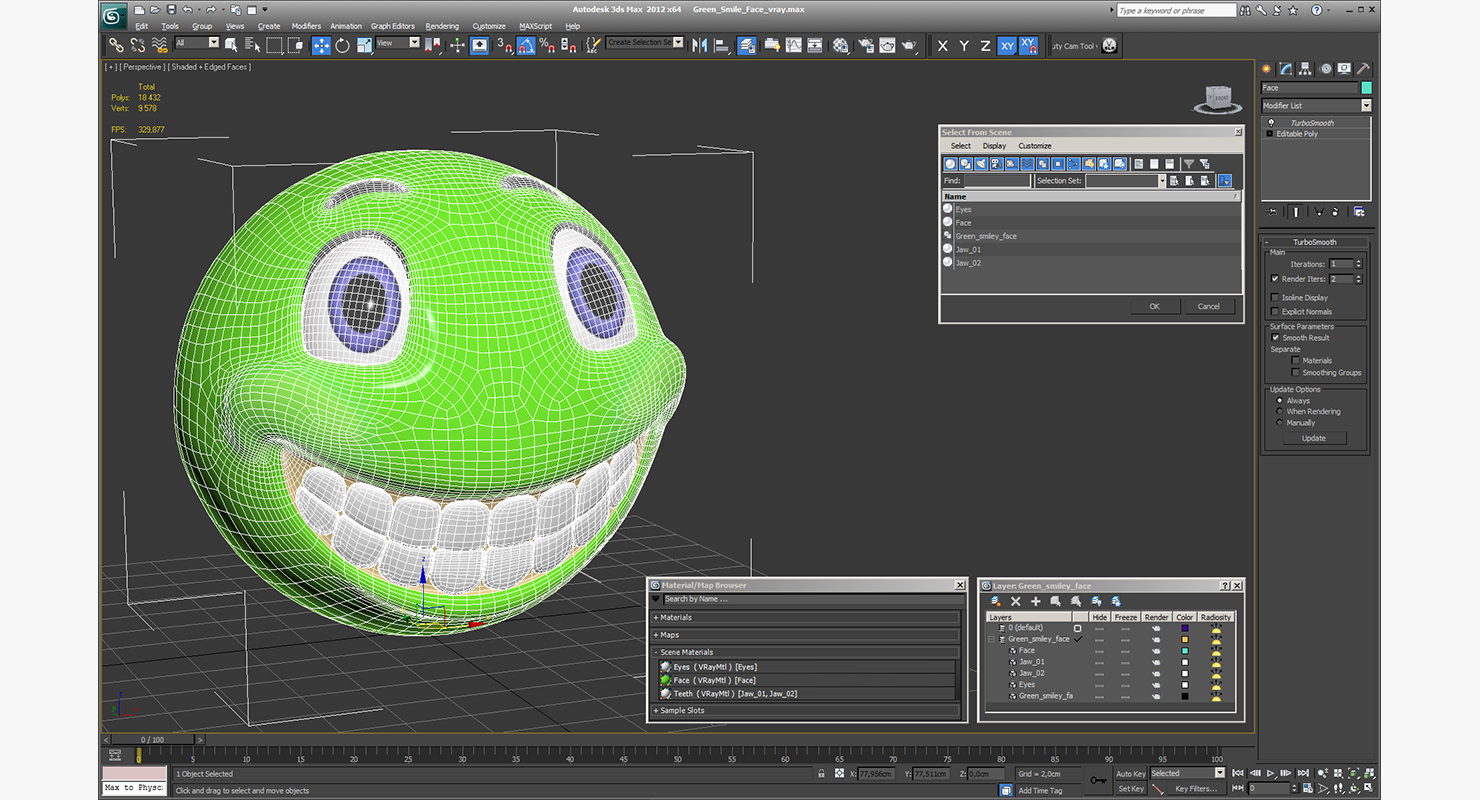 3D Green Smile Face