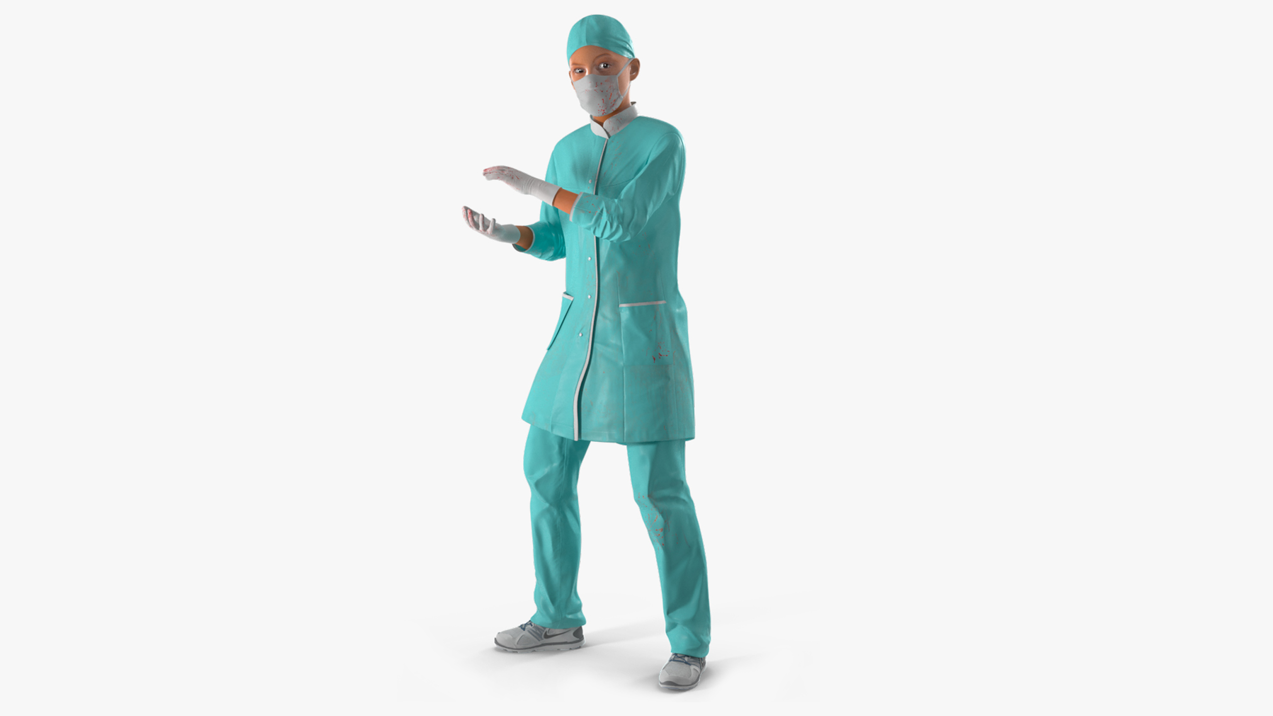 3D Female Doctor Wearing Face Mask Stained with Blood Rigged for Cinema 4D