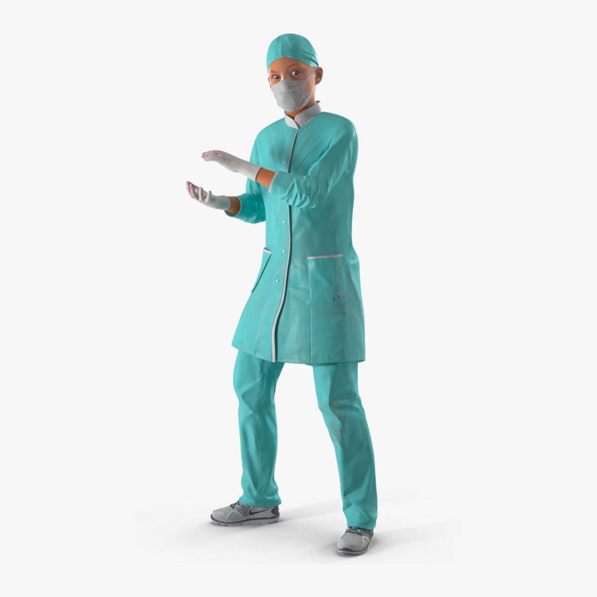3D Female Doctor Wearing Face Mask Stained with Blood Rigged for Cinema 4D