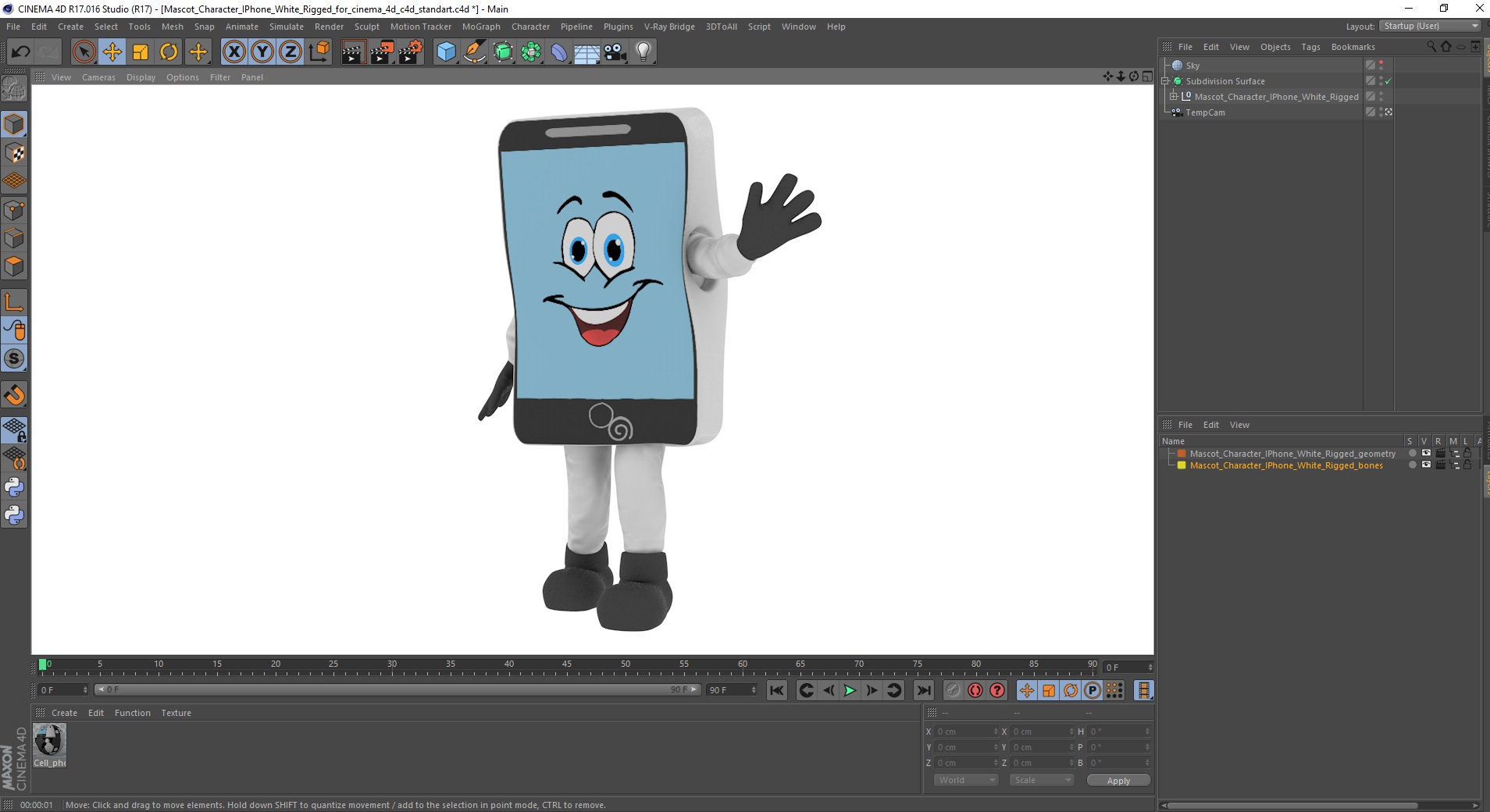 3D model Mascot Character IPhone White Rigged for Cinema 4D