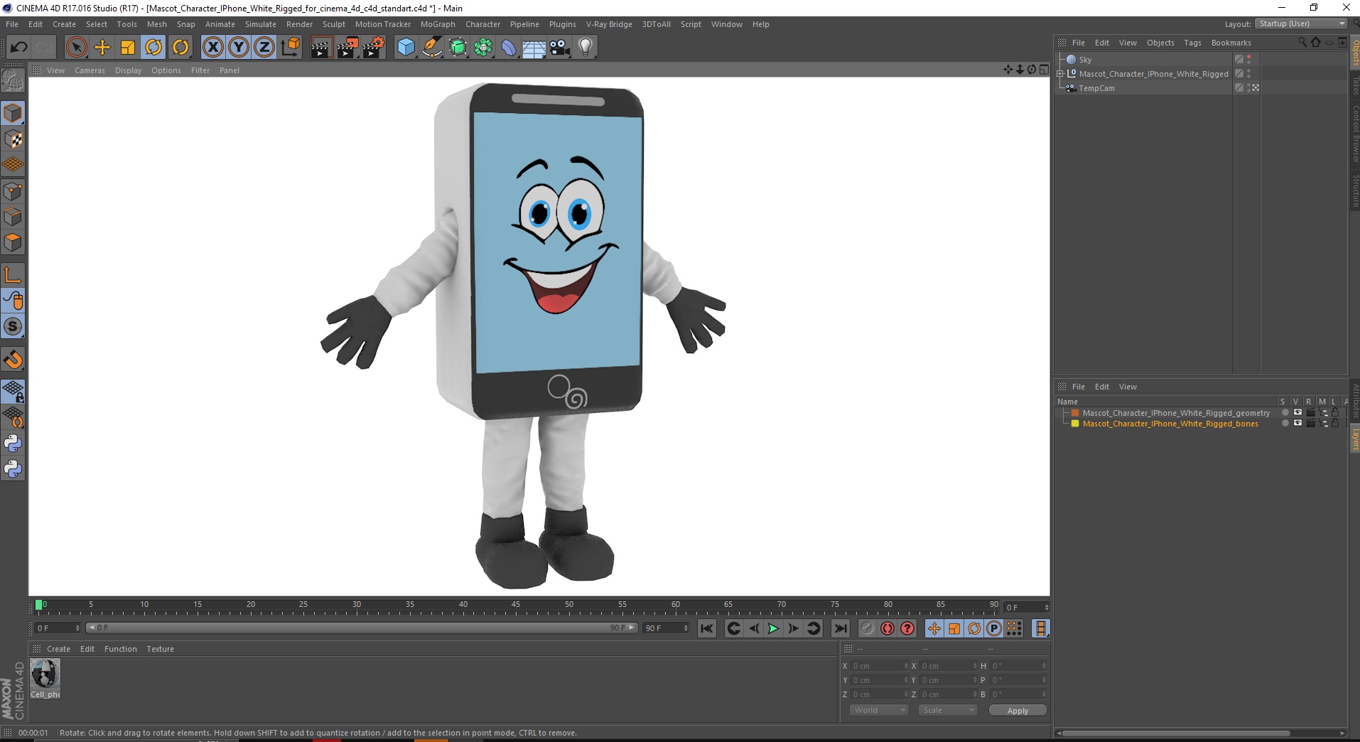 3D model Mascot Character IPhone White Rigged for Cinema 4D