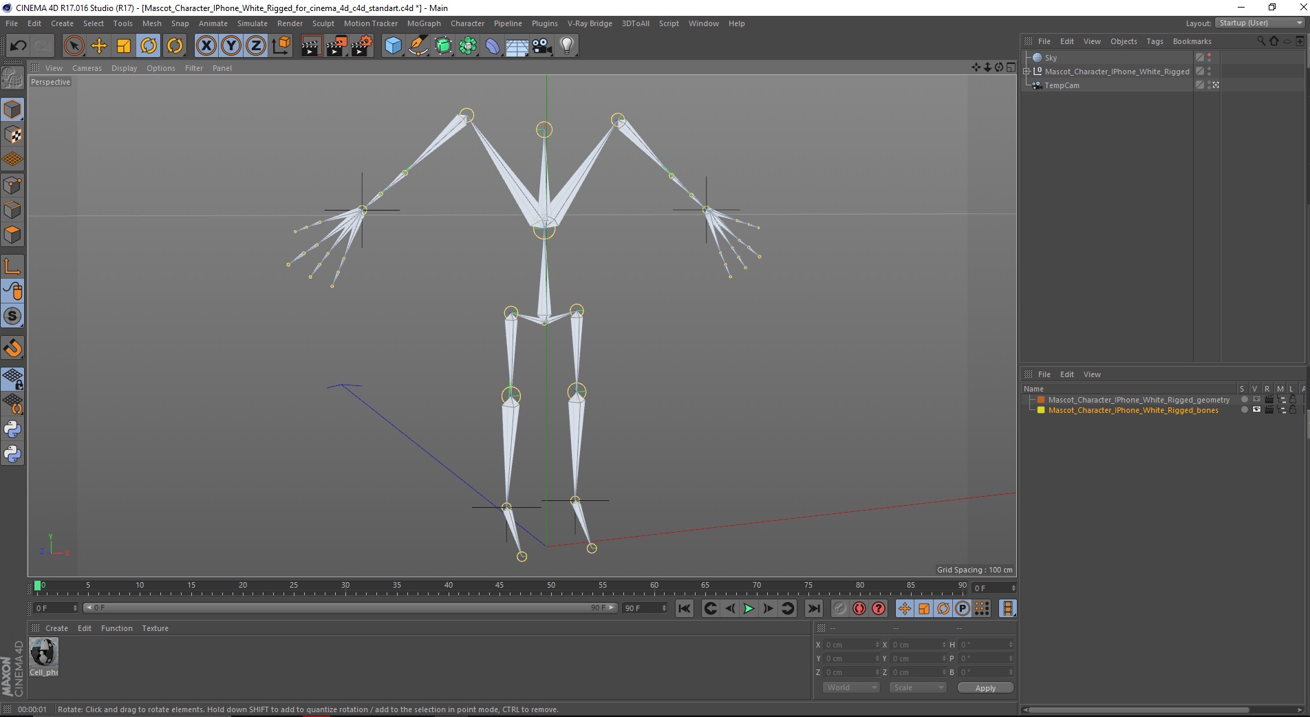 3D model Mascot Character IPhone White Rigged for Cinema 4D