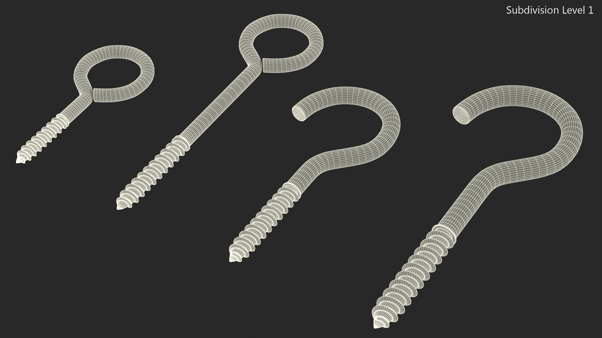Eye Screw Hooks Set Gold 3D model