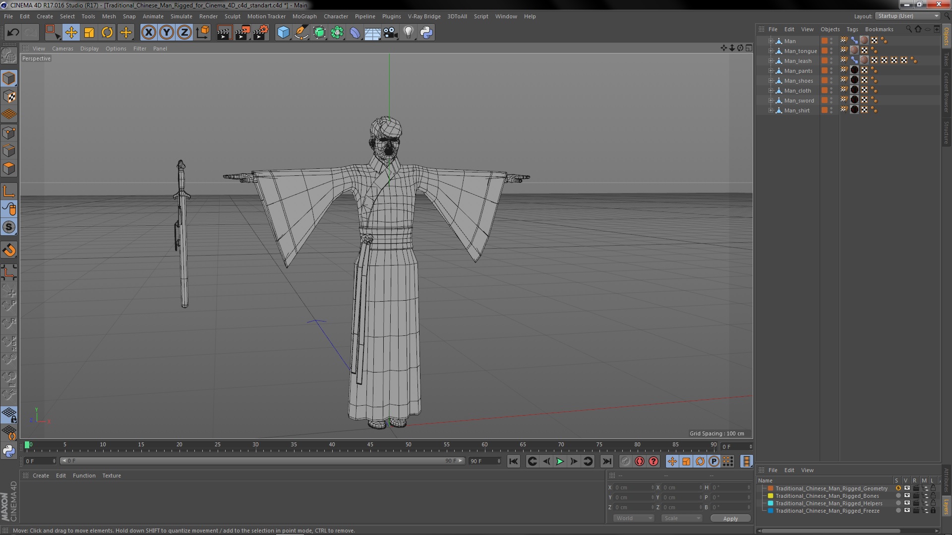 Traditional Chinese Man Rigged for Cinema 4D 3D model