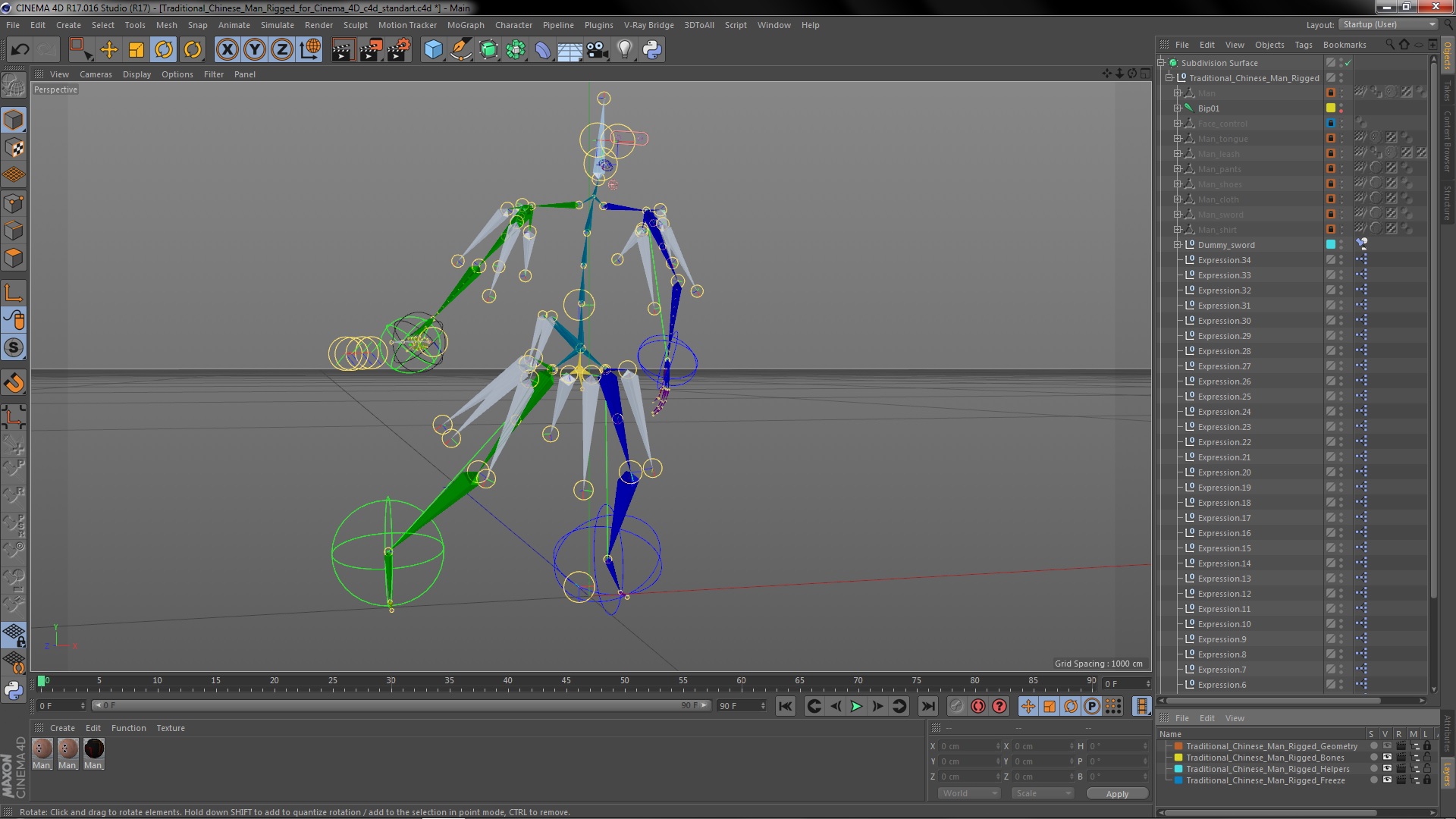 Traditional Chinese Man Rigged for Cinema 4D 3D model