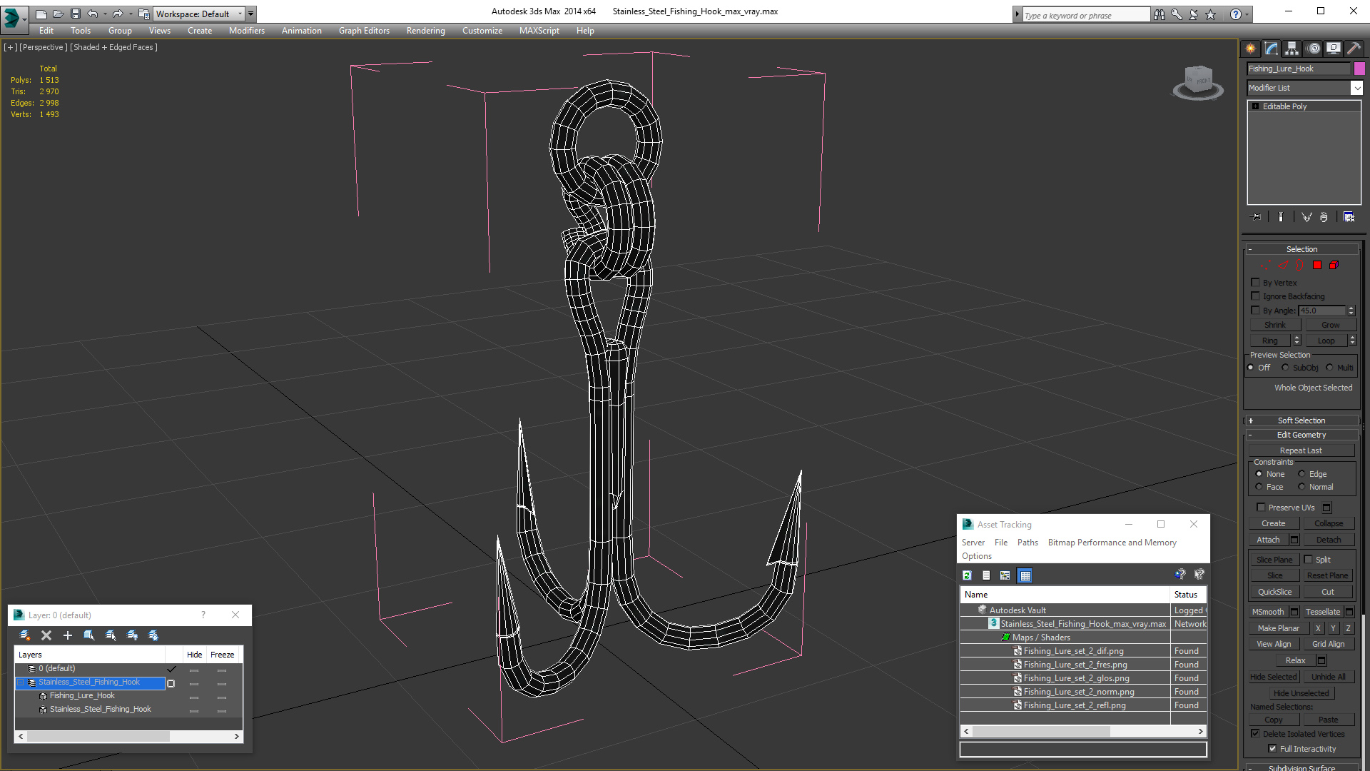 3D Stainless Steel Fishing Hook model