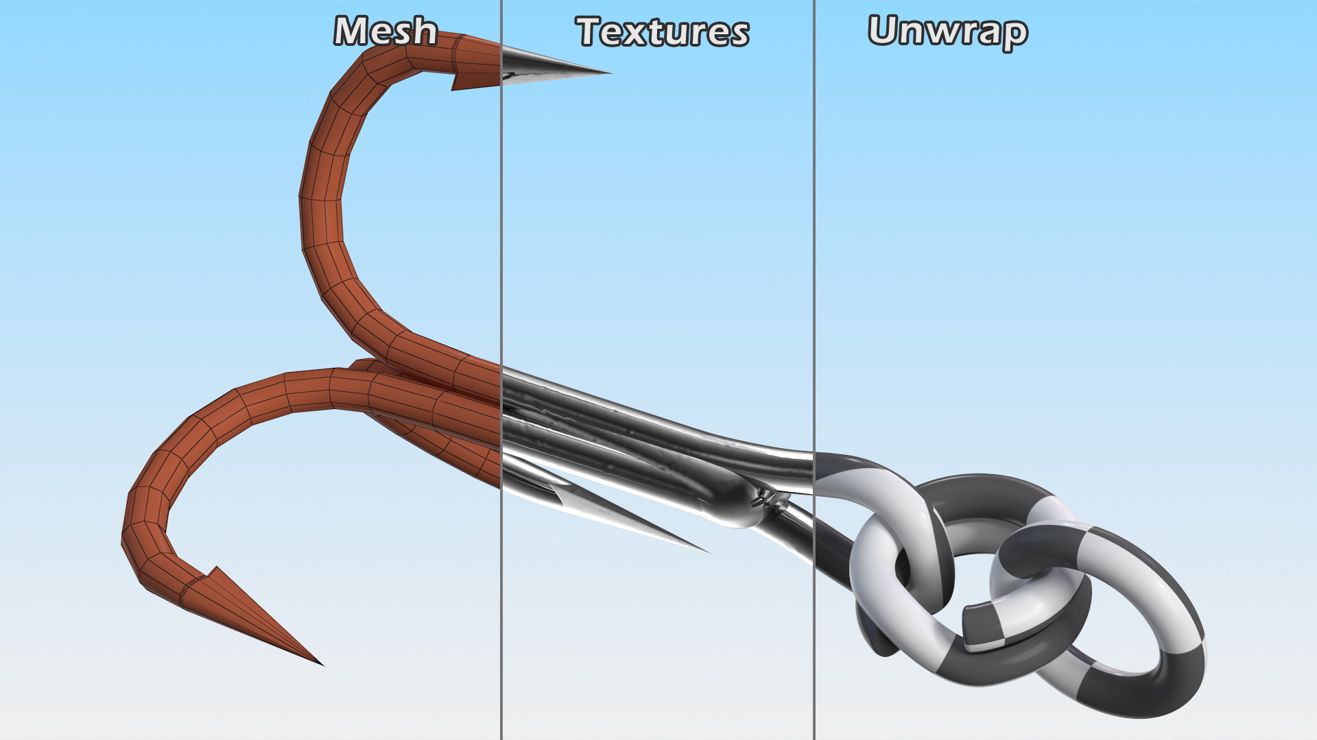 3D Stainless Steel Fishing Hook model