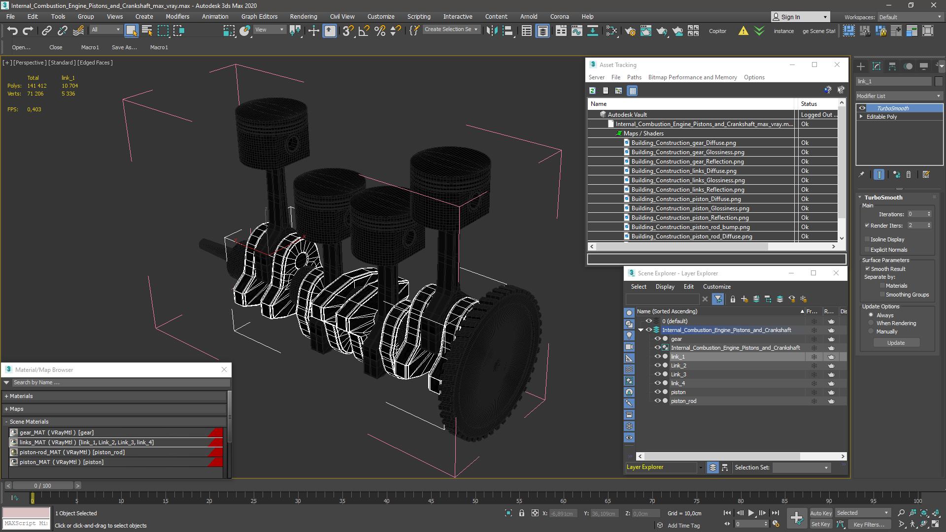 Internal Combustion Engine Pistons and Crankshaft 3D model