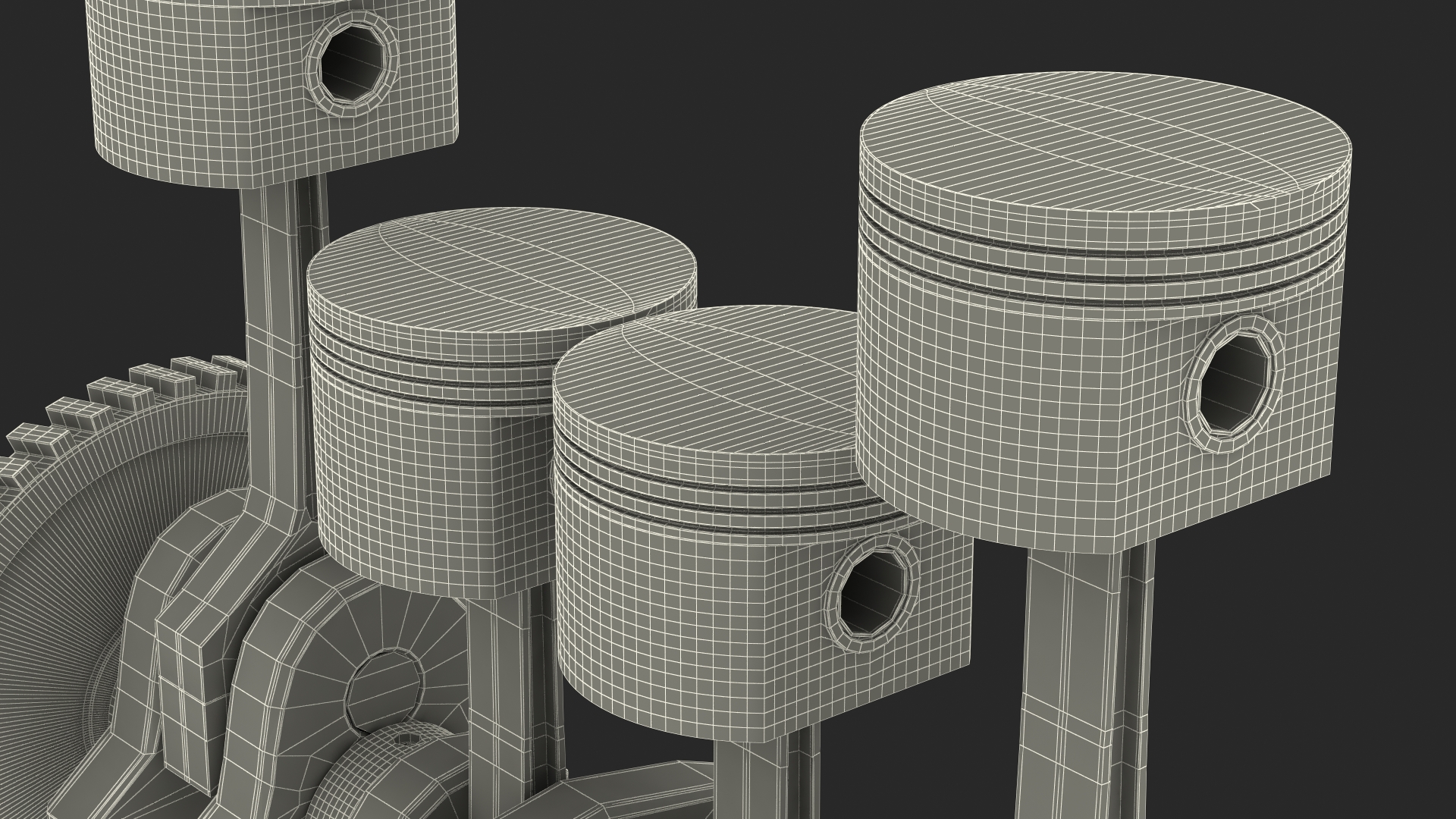 Internal Combustion Engine Pistons and Crankshaft 3D model