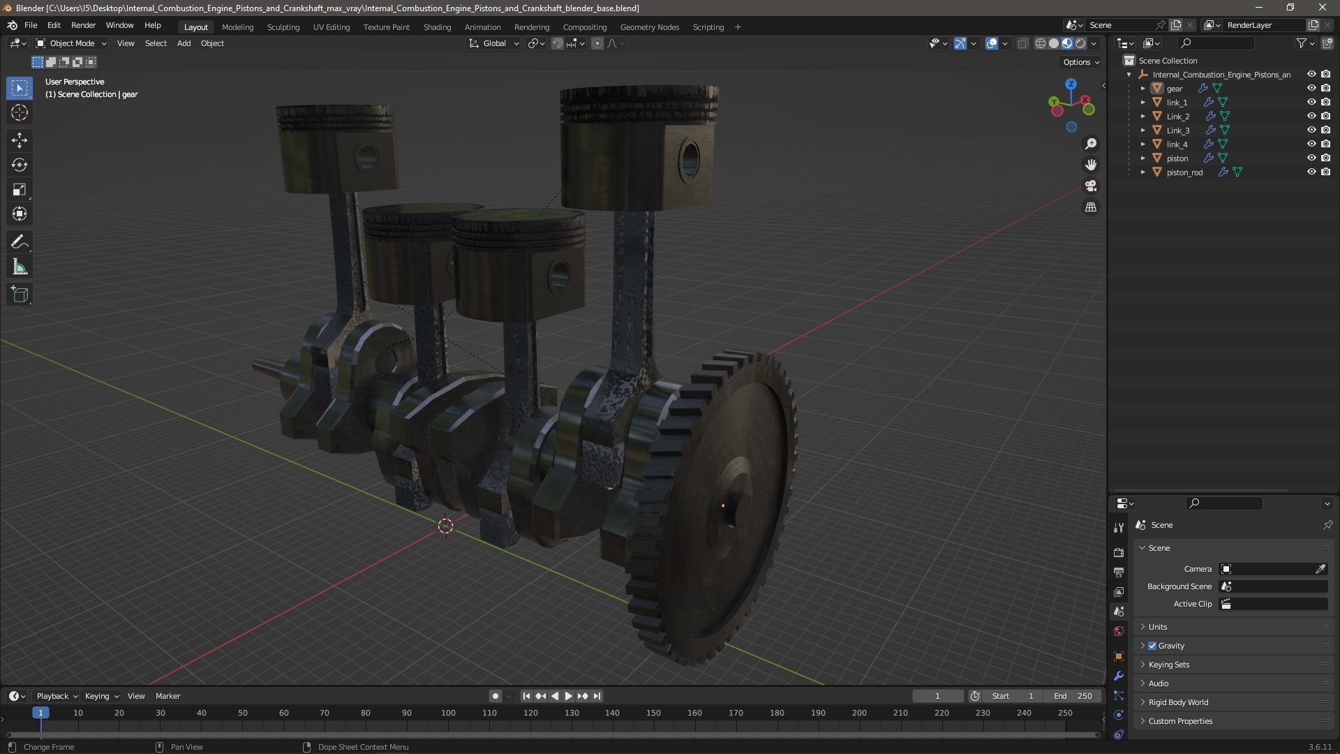 Internal Combustion Engine Pistons and Crankshaft 3D model