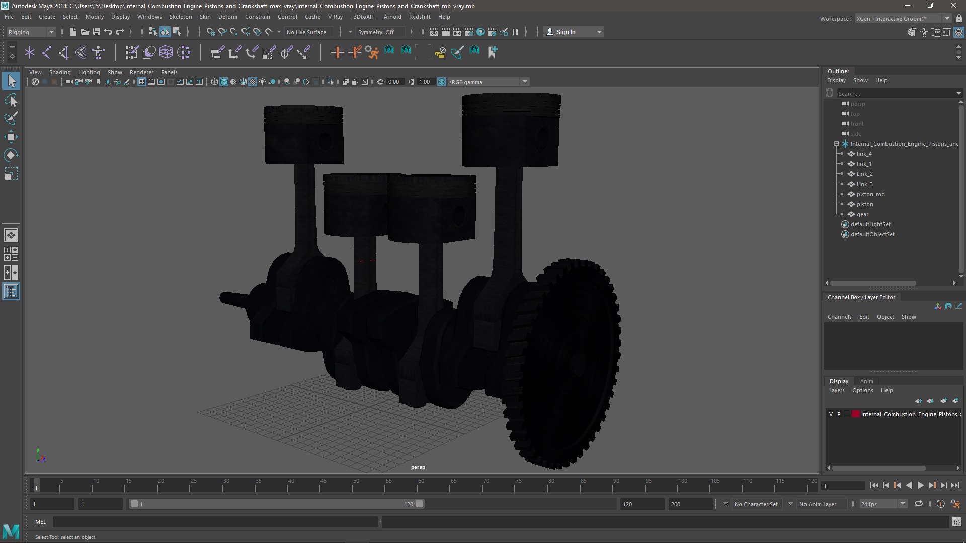 Internal Combustion Engine Pistons and Crankshaft 3D model