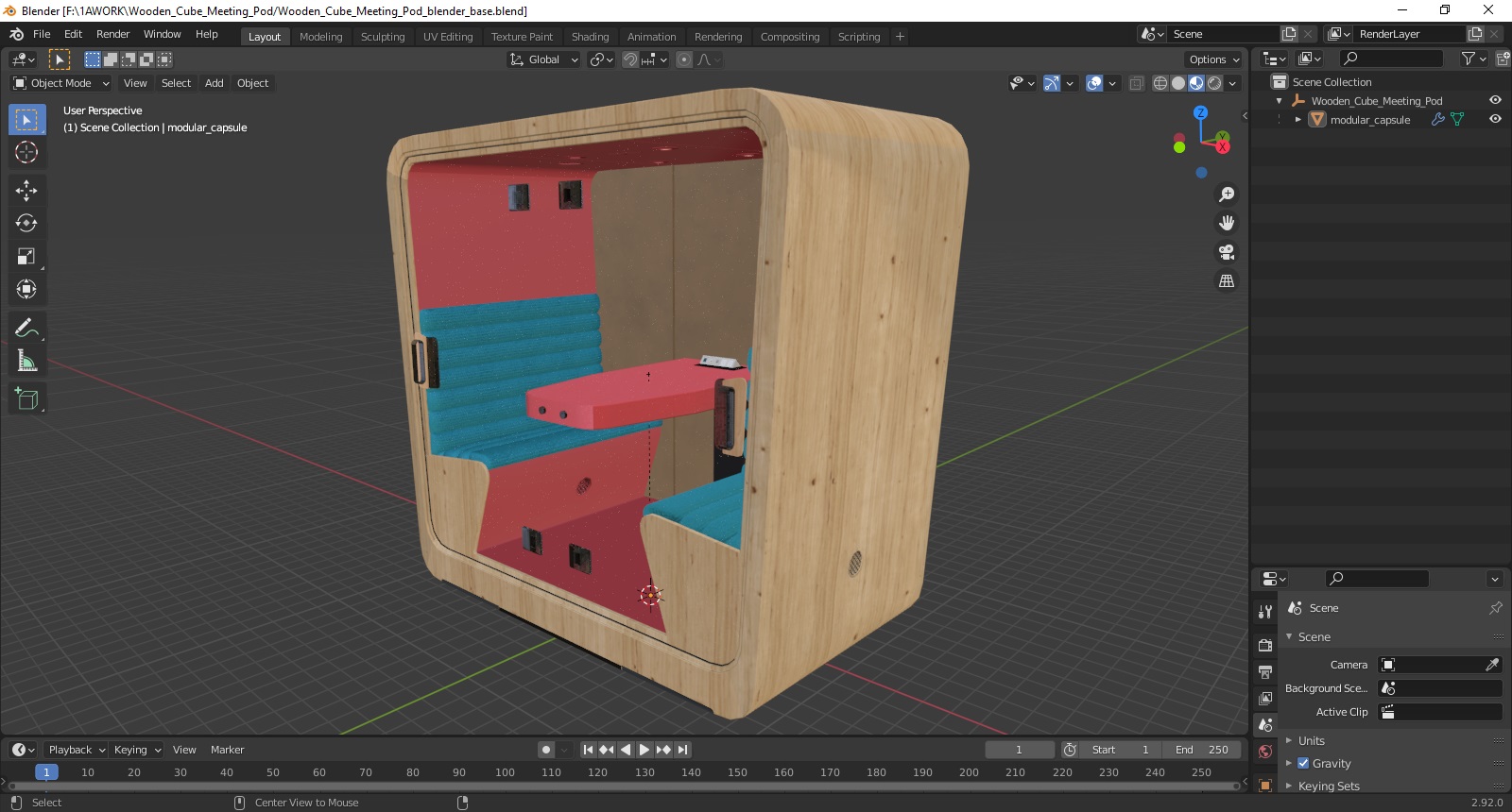 3D Wooden Cube Meeting Pod model