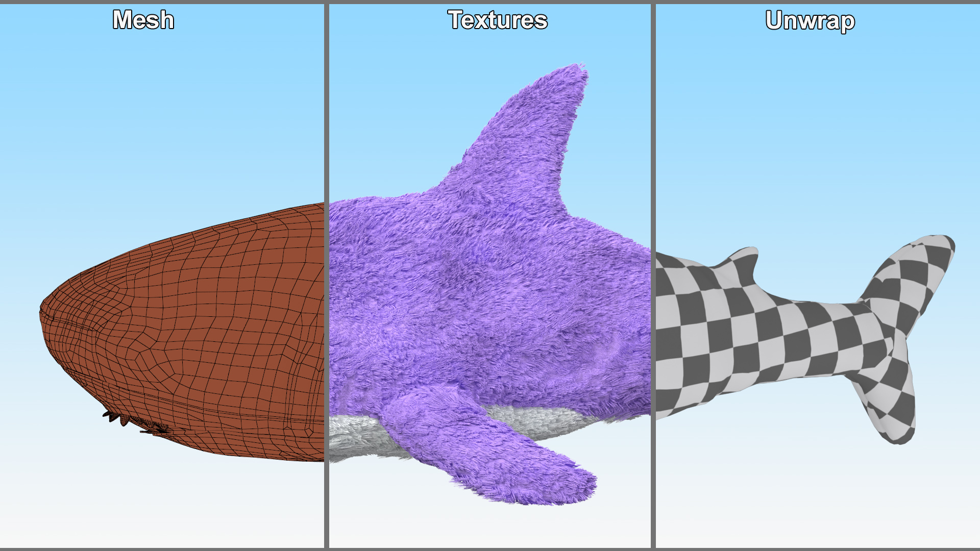 3D Purple Color Soft Shark Toy Fur