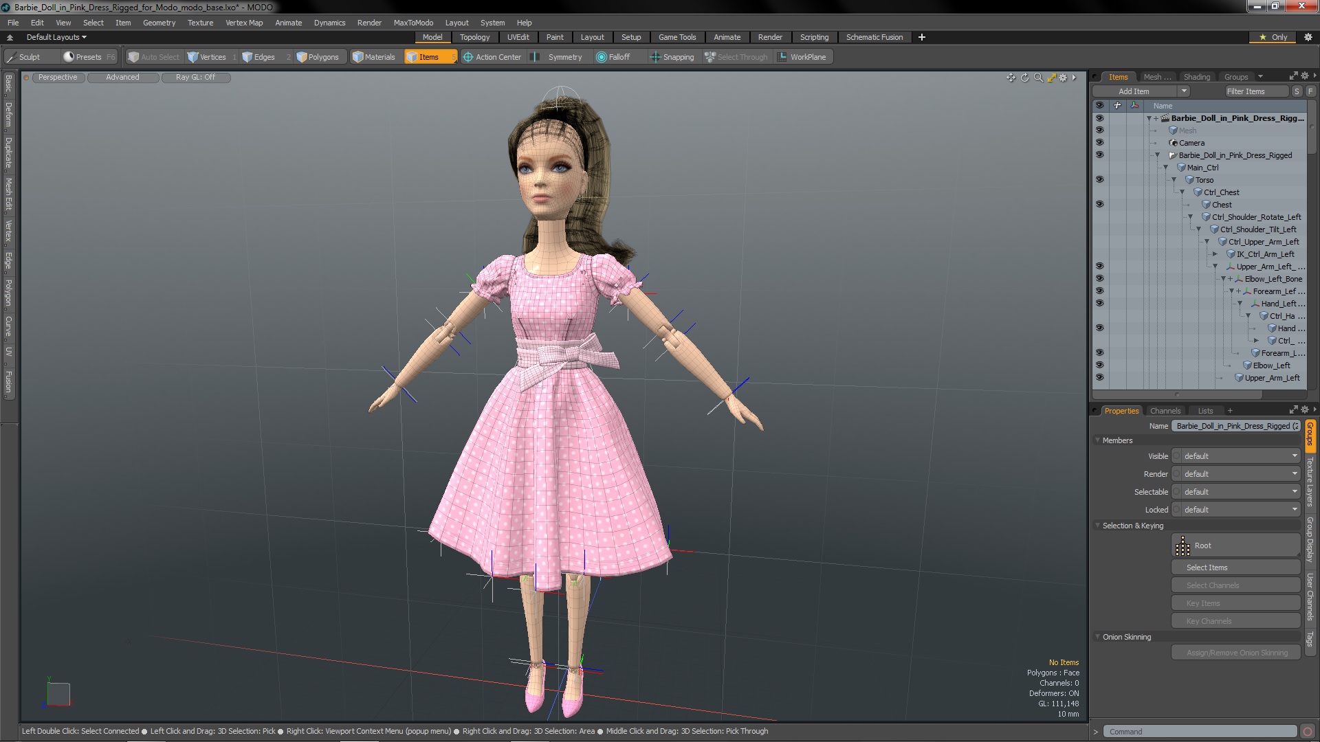 3D Barbie Doll in Pink Dress Rigged for Modo