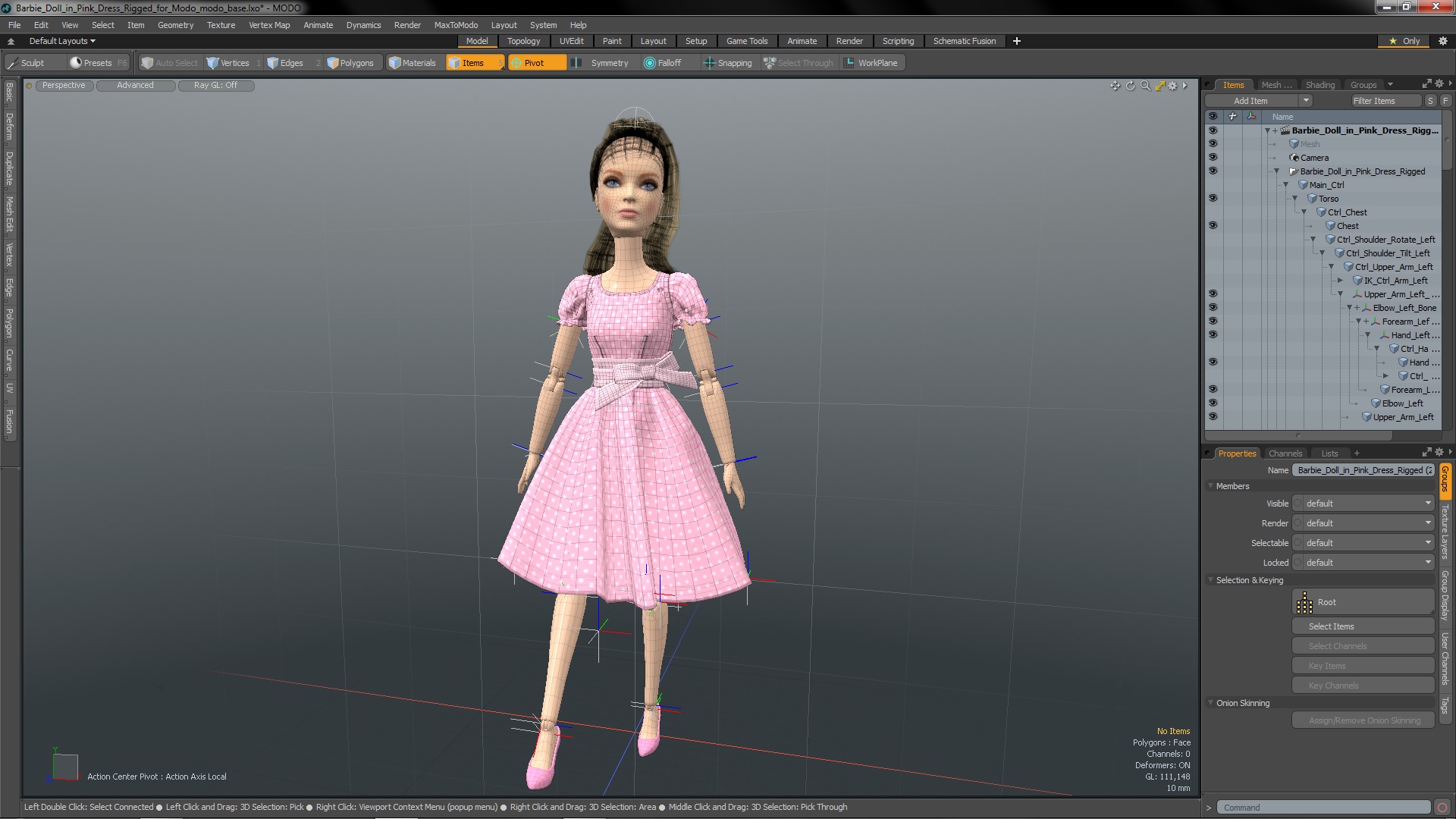 3D Barbie Doll in Pink Dress Rigged for Modo