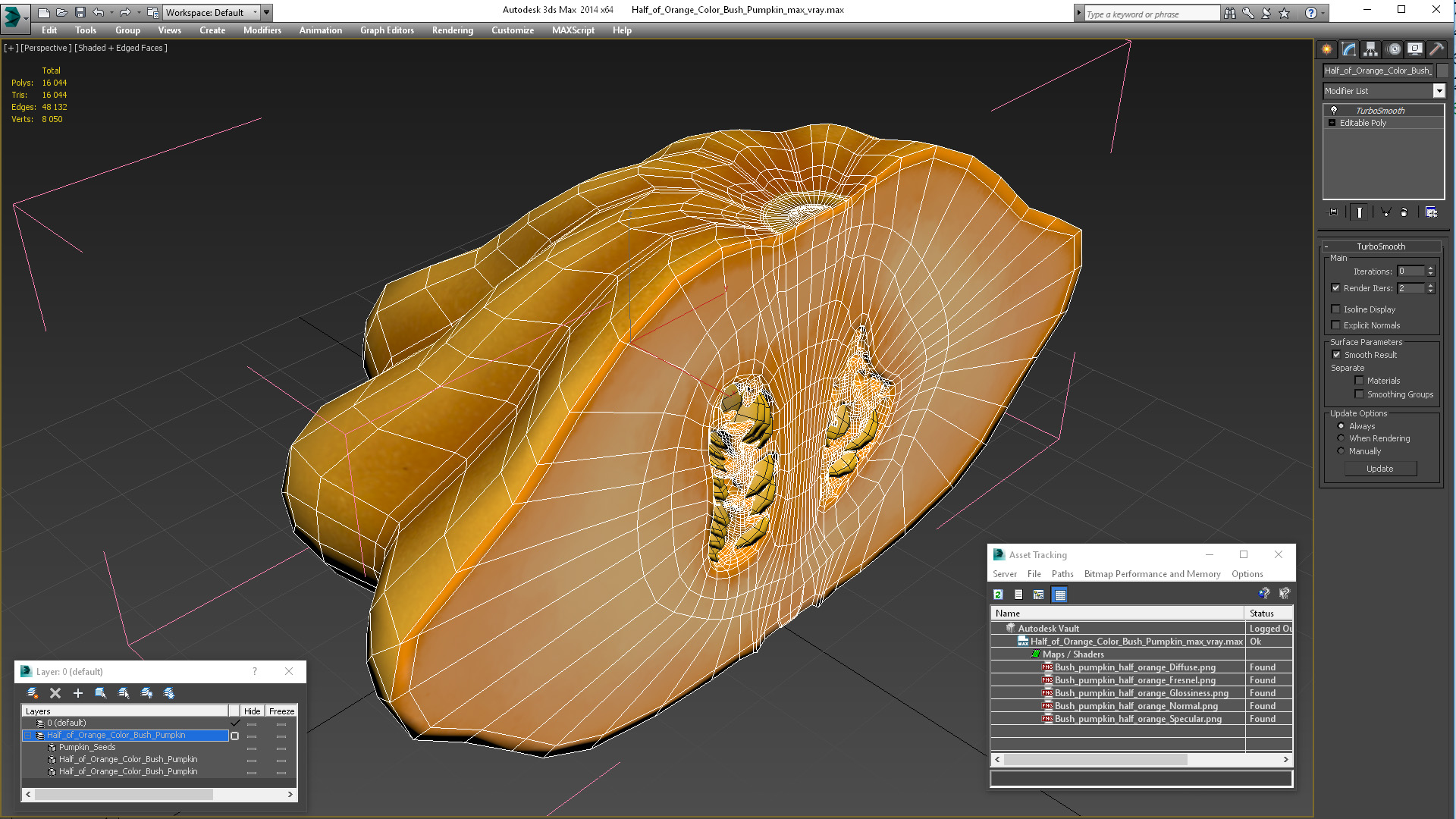 3D Half of Orange Color Bush Pumpkin model
