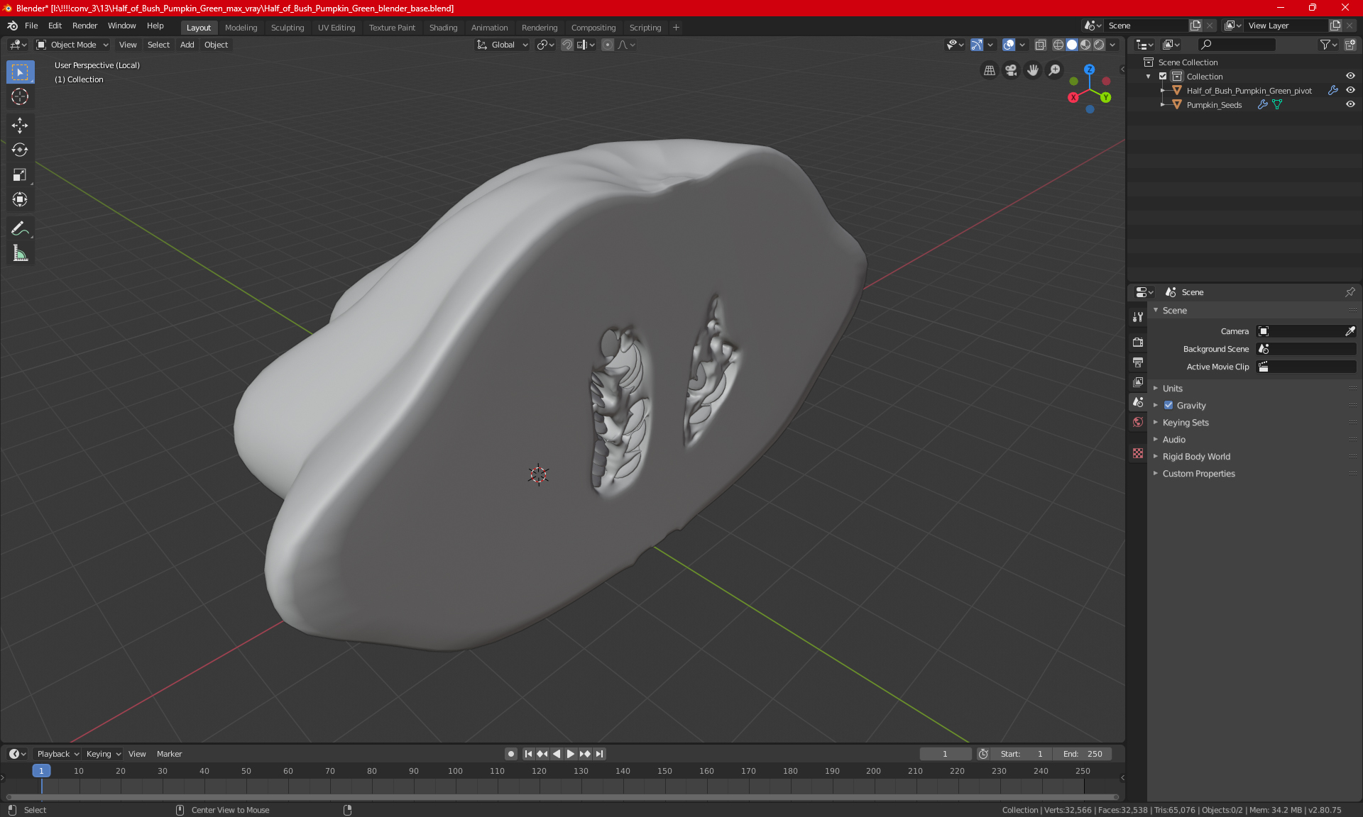 3D Half of Orange Color Bush Pumpkin model