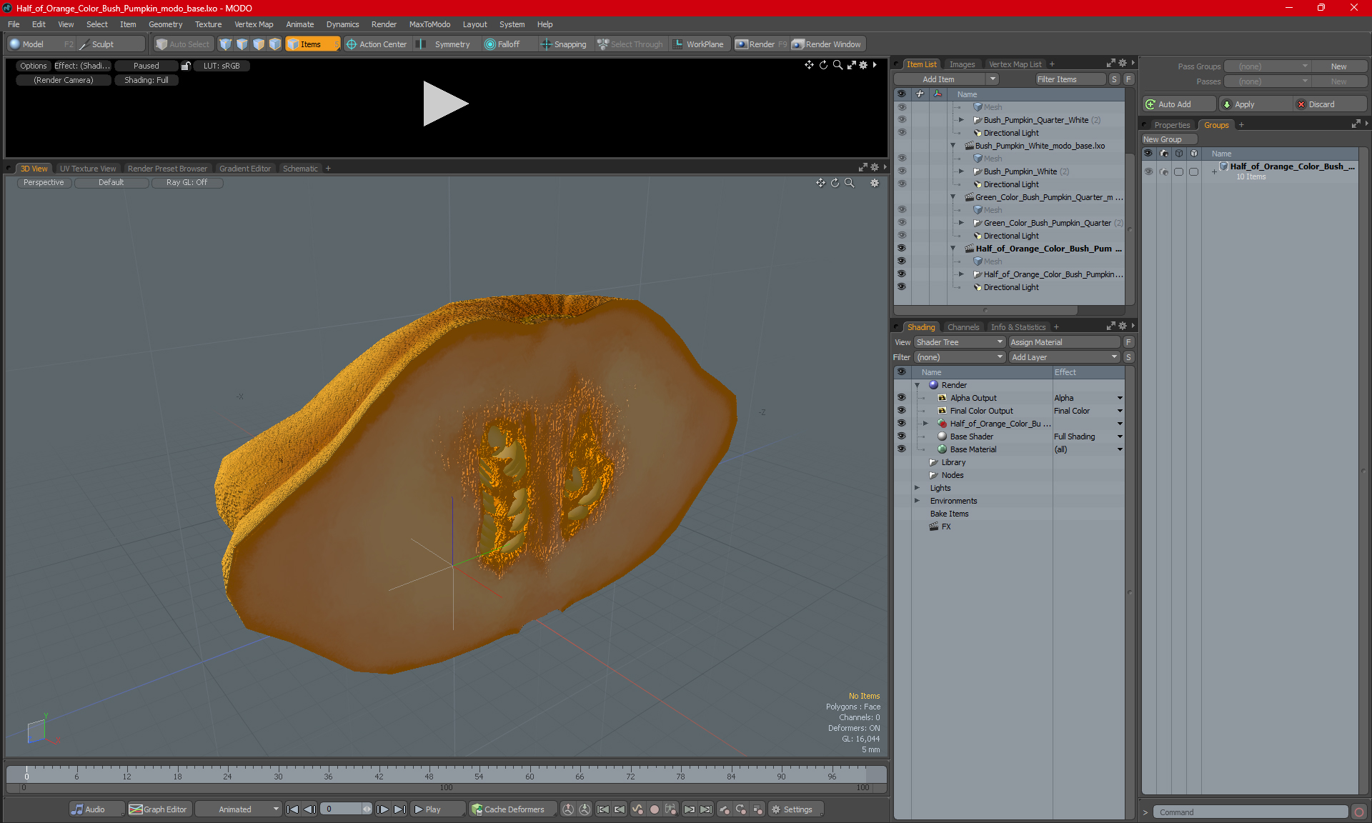 3D Half of Orange Color Bush Pumpkin model