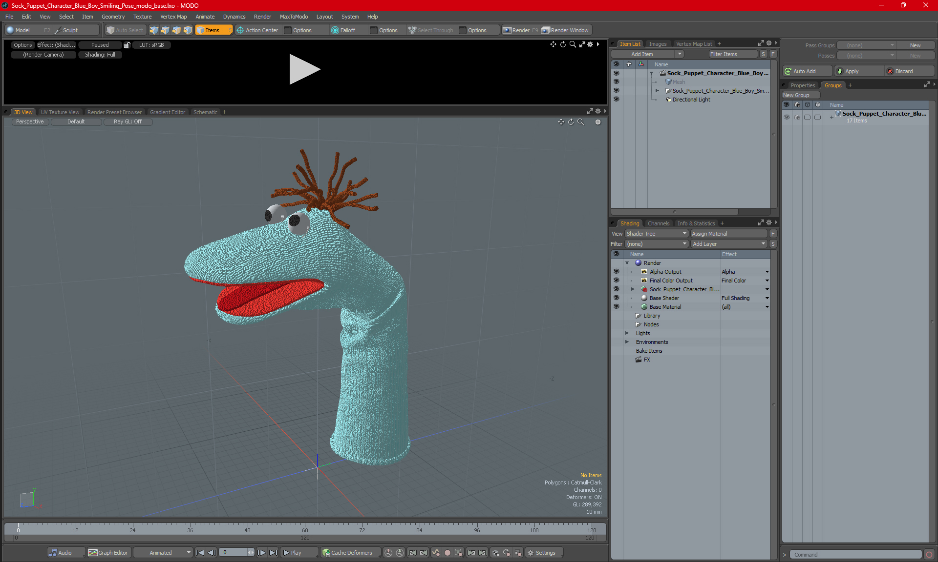 3D Sock Puppet Character Blue Boy Smiling Pose model