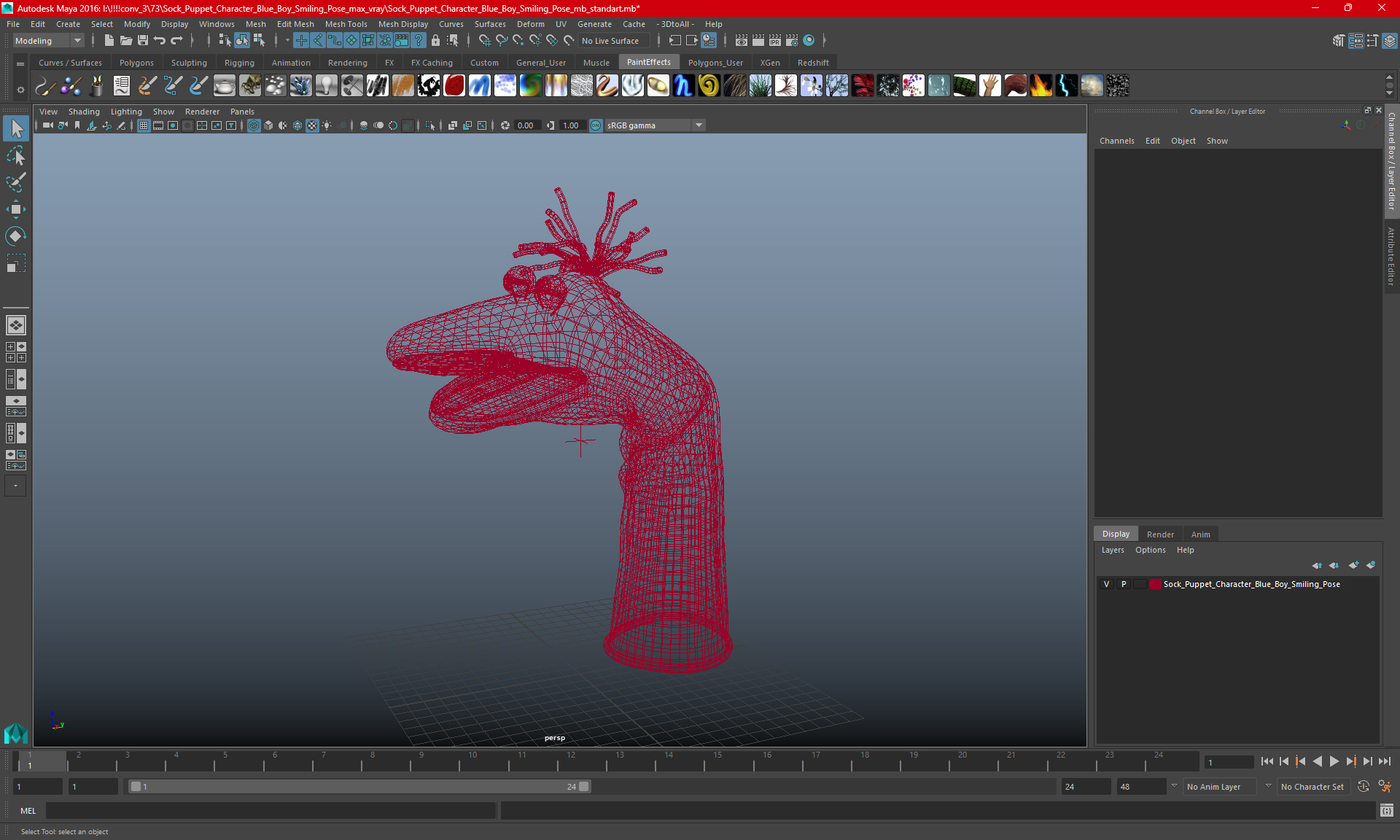 3D Sock Puppet Character Blue Boy Smiling Pose model