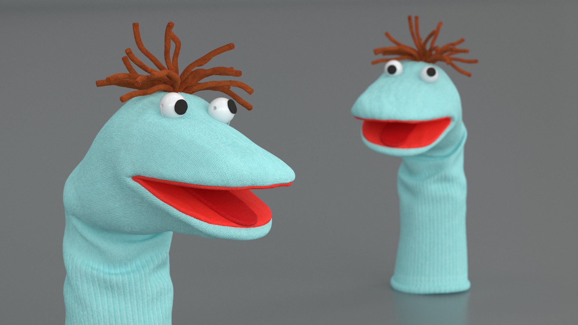 3D Sock Puppet Character Blue Boy Smiling Pose model