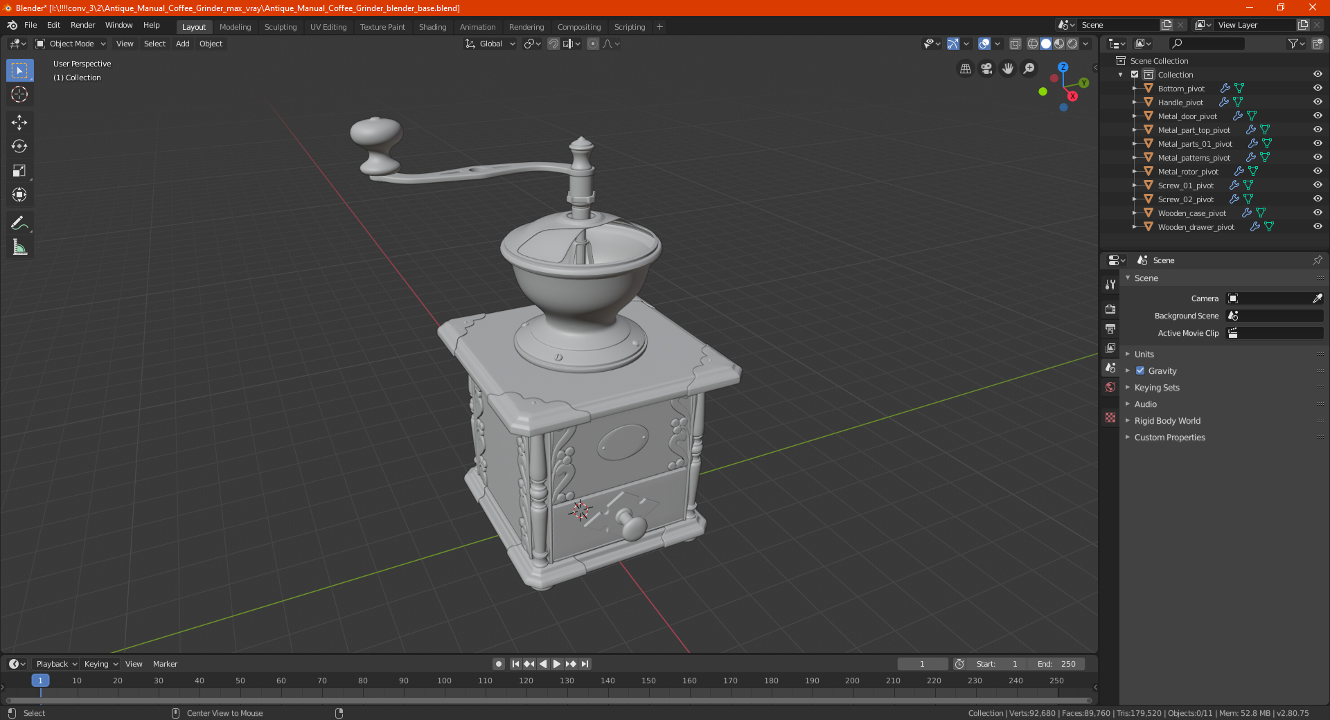 Antique Manual Coffee Grinder 3D model