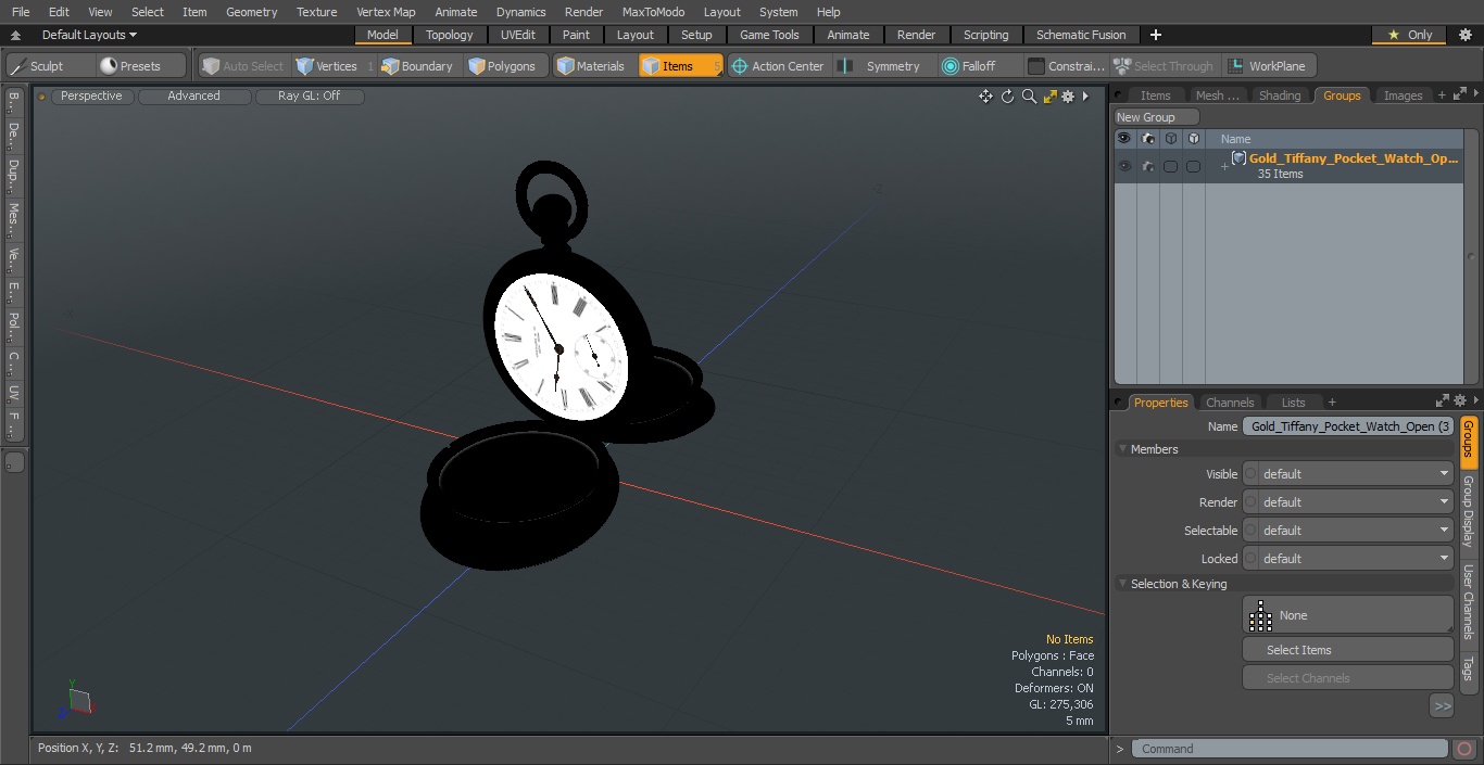 3D model Gold Tiffany Pocket Watch Open
