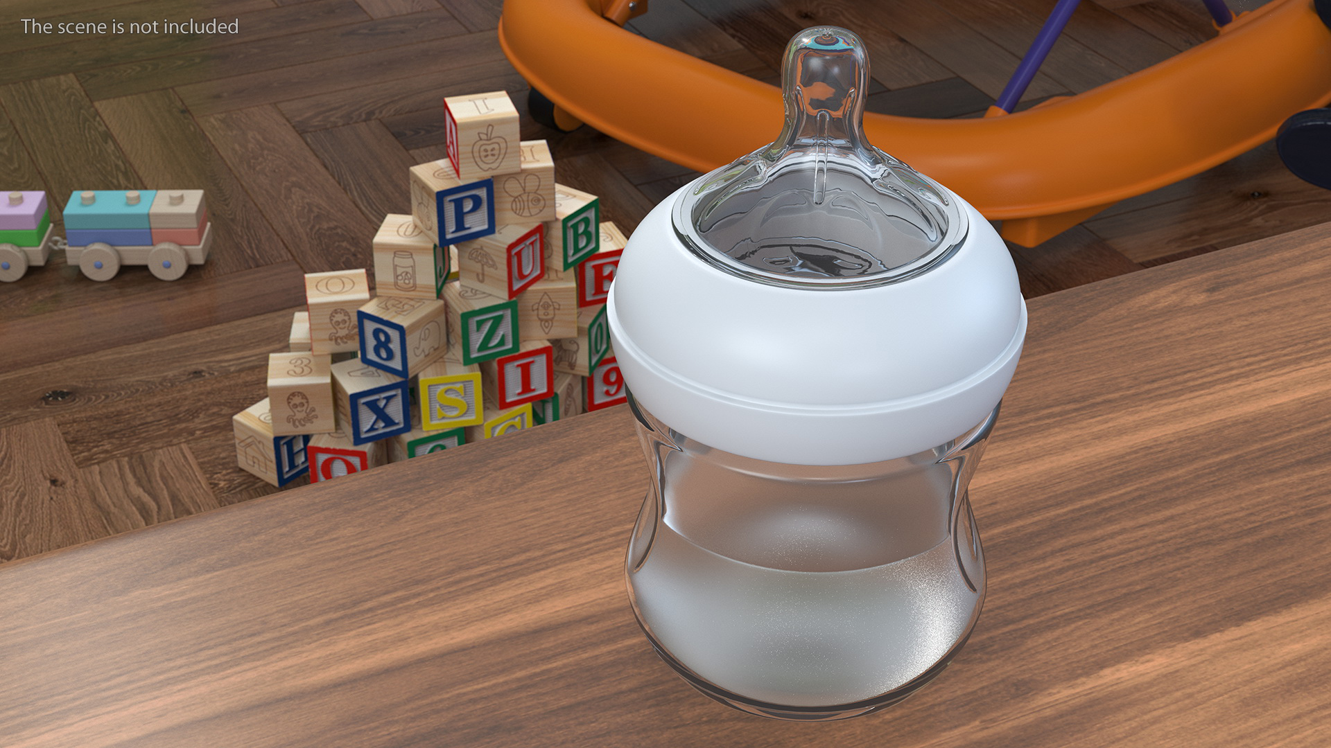 Baby Bottle with Milk and Nipple 3D