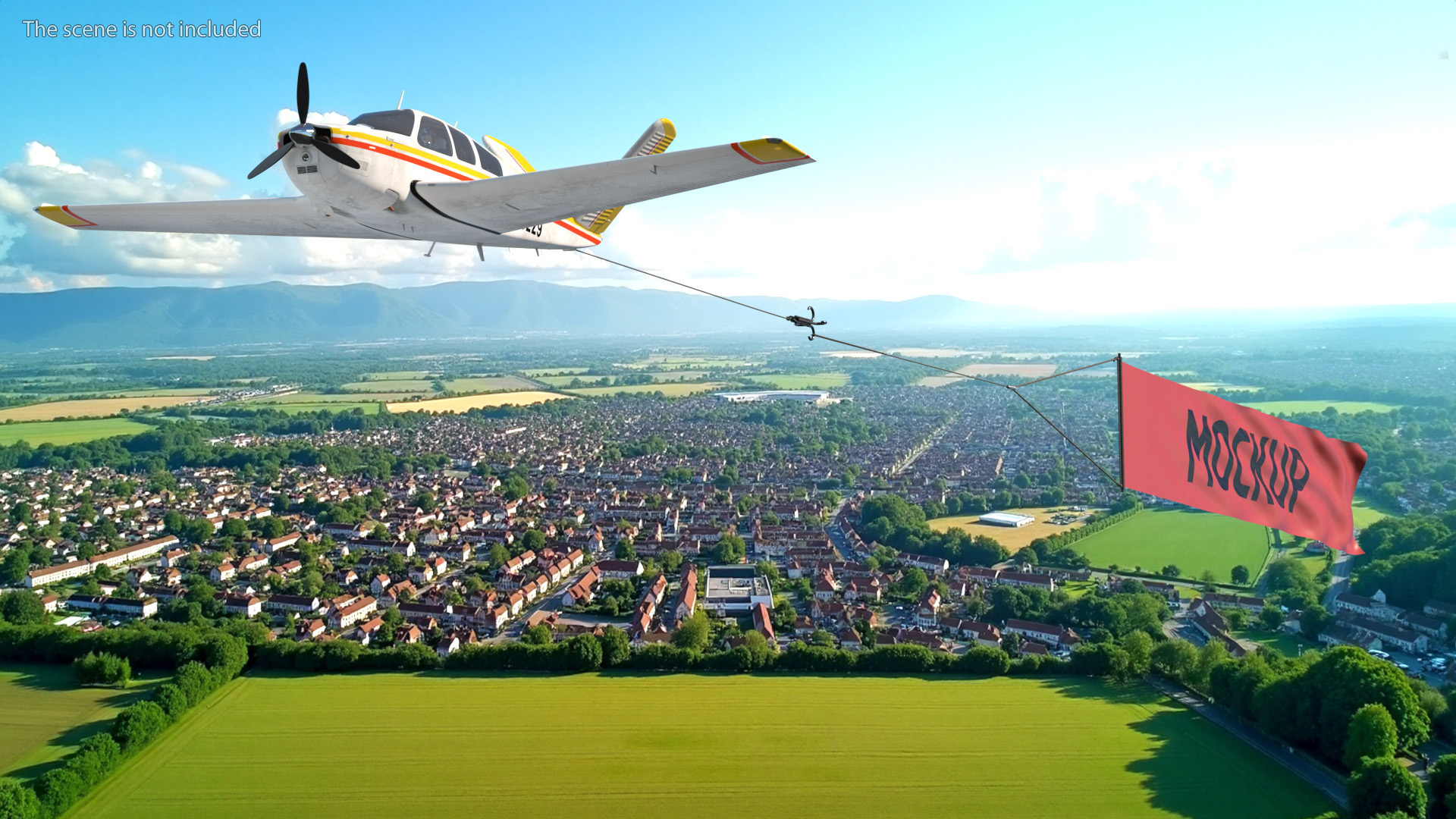 Aircraft Beechcraft Bonanza with Small Aerial Mockup Banner 3D model