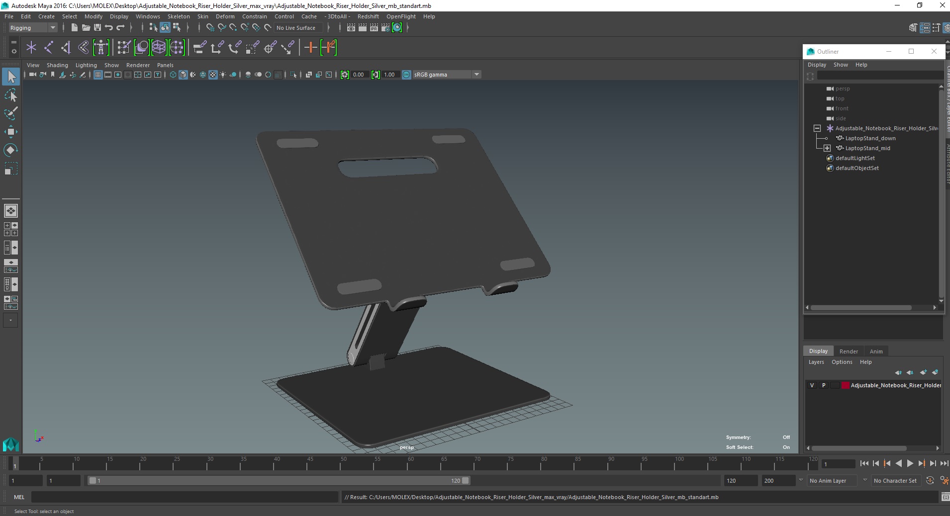 Adjustable Notebook Riser Holder Silver 3D model