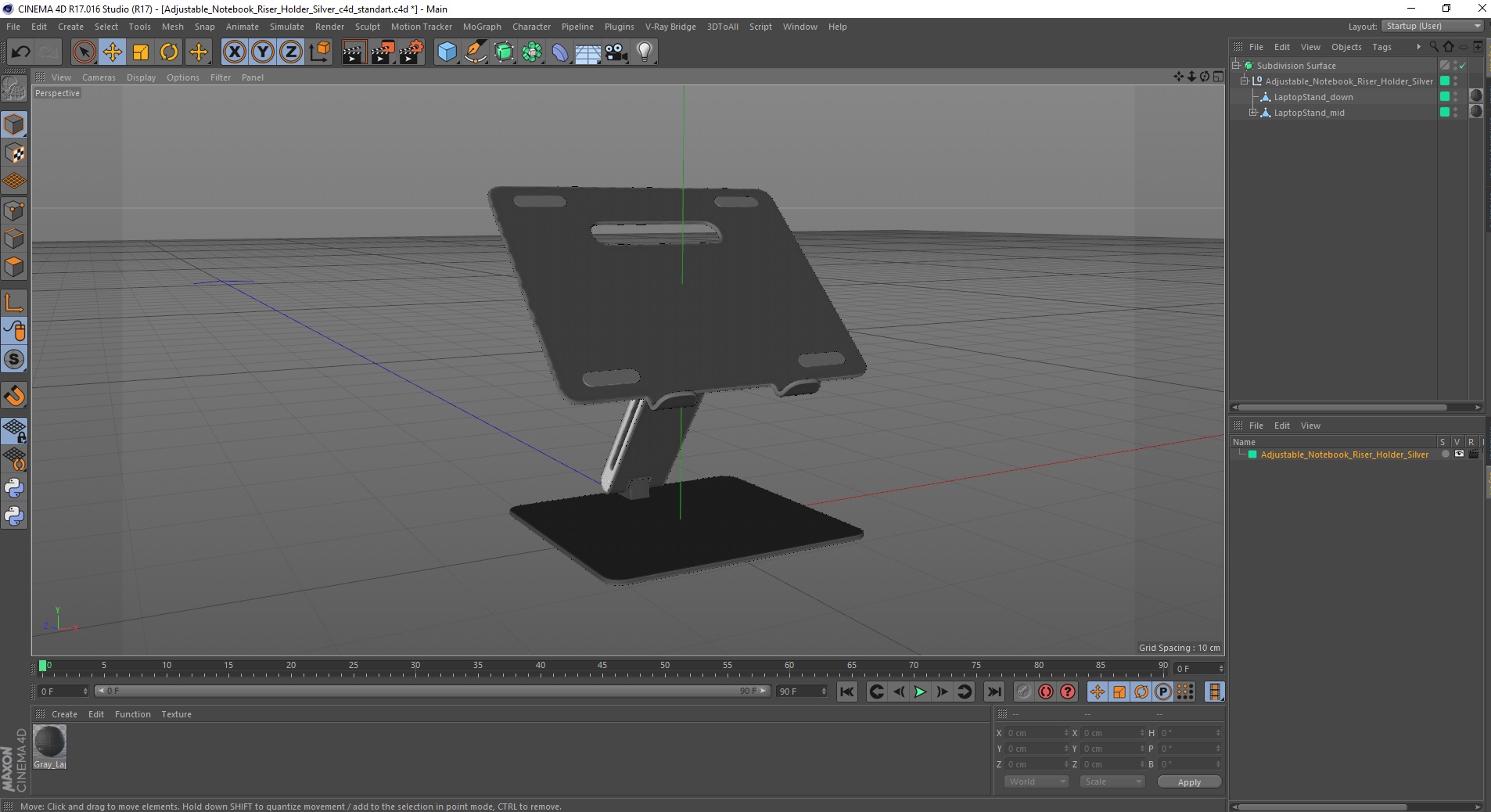 Adjustable Notebook Riser Holder Silver 3D model