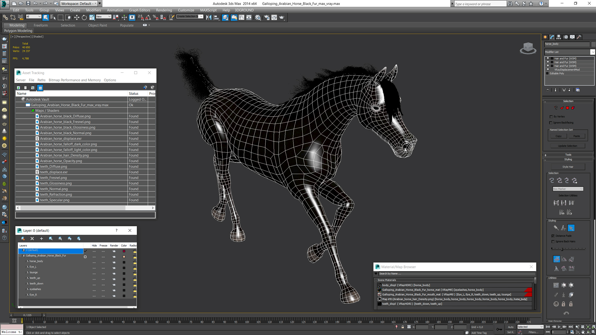 3D Galloping Arabian Horse Black Fur model