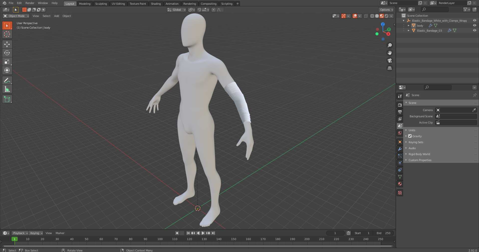 3D Elastic Bandage White with Clamps Wrapped Around Hand on Mannequin