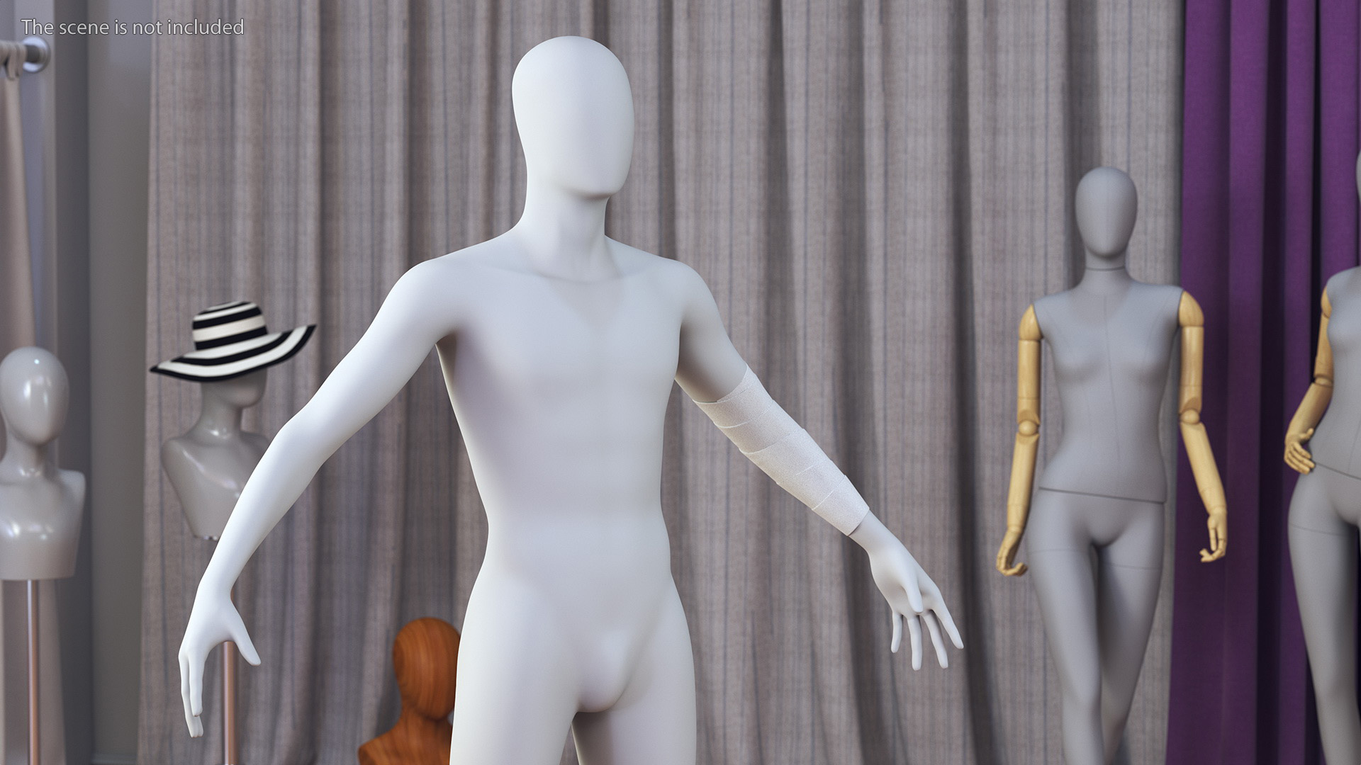 3D Elastic Bandage White with Clamps Wrapped Around Hand on Mannequin