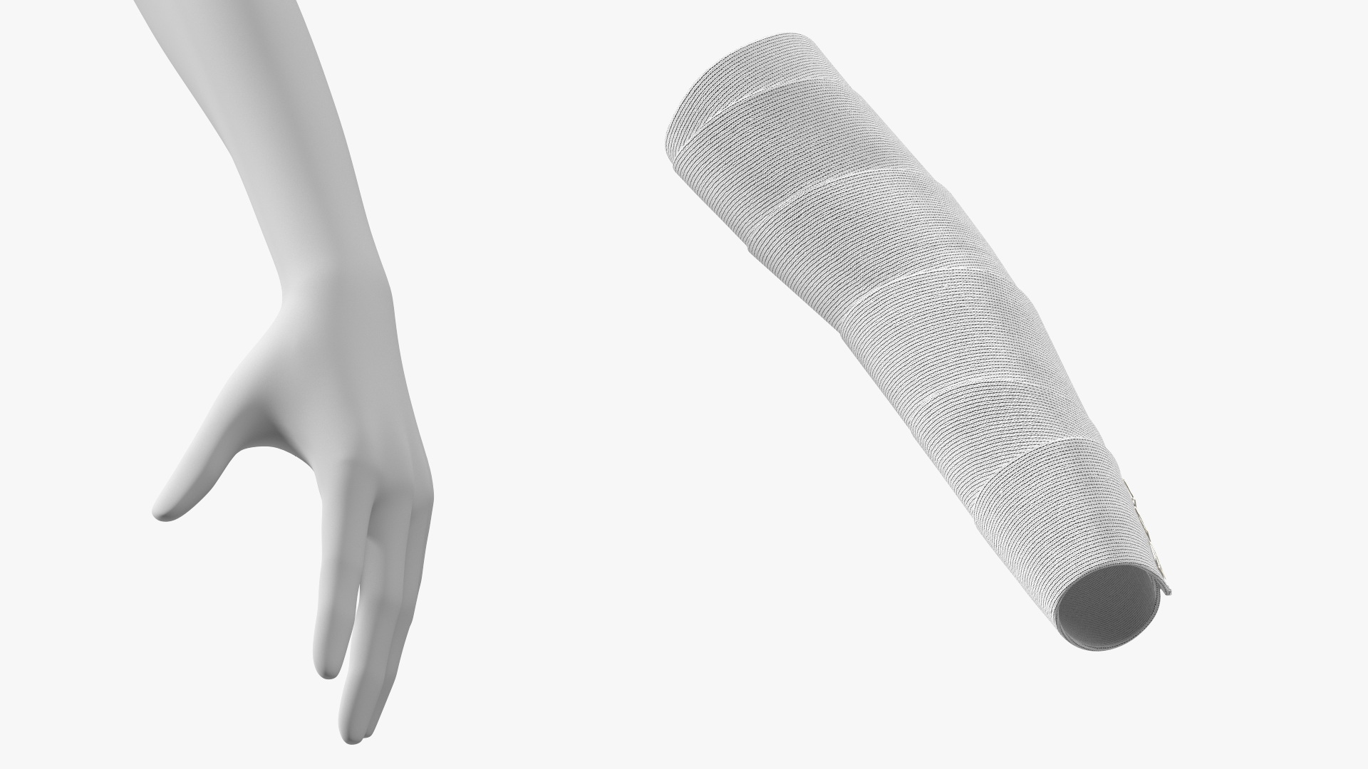 3D Elastic Bandage White with Clamps Wrapped Around Hand on Mannequin