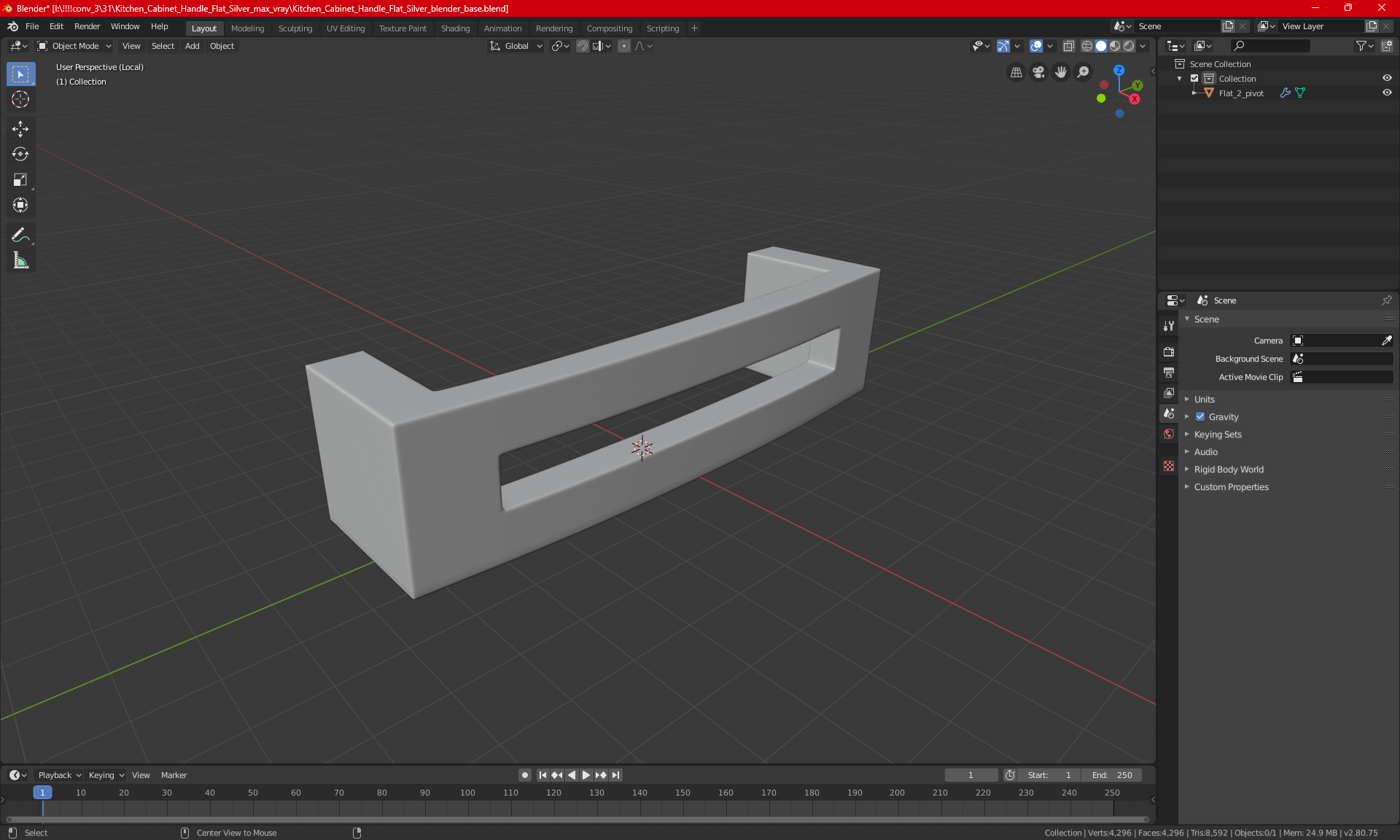 Kitchen Cabinet Handle Flat Silver 3D model