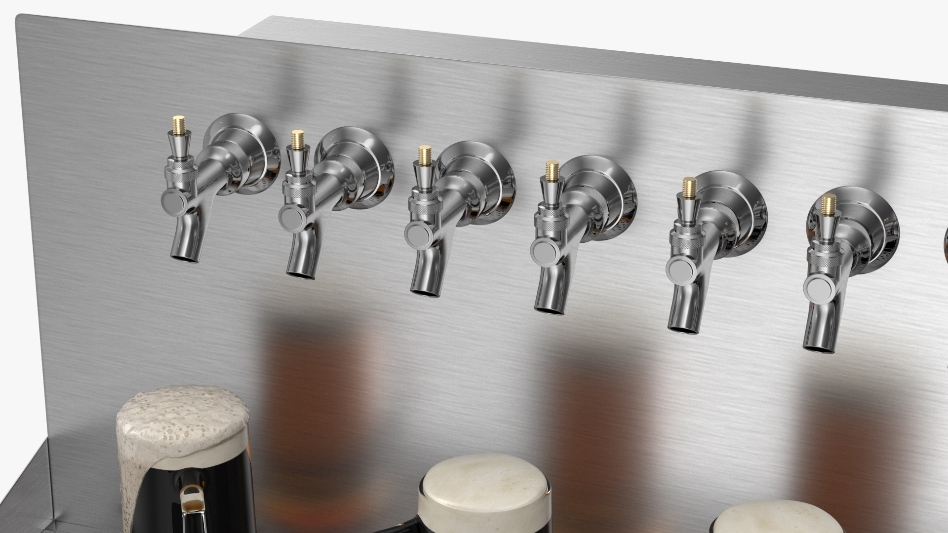 3D model Wall Mount Beer Dispenser 12 Faucet with Beer Mugs