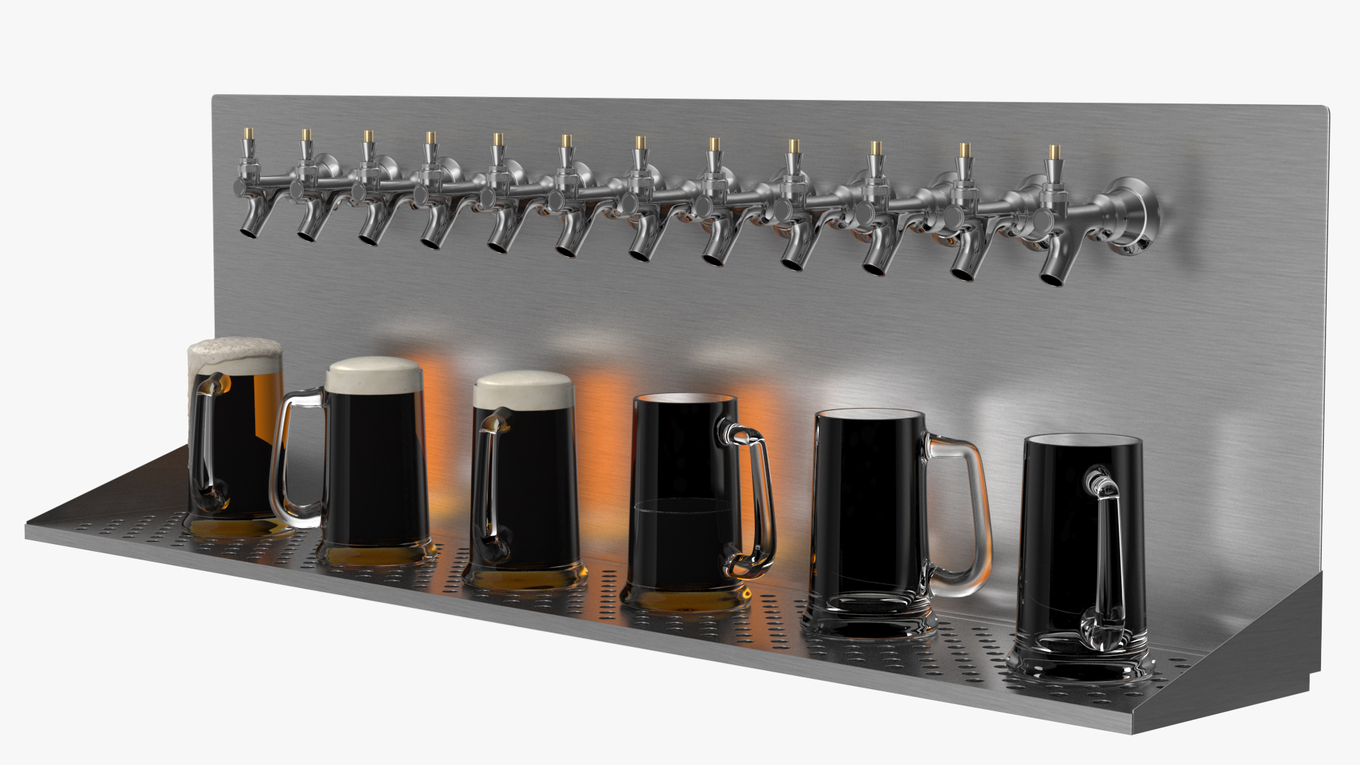 3D model Wall Mount Beer Dispenser 12 Faucet with Beer Mugs