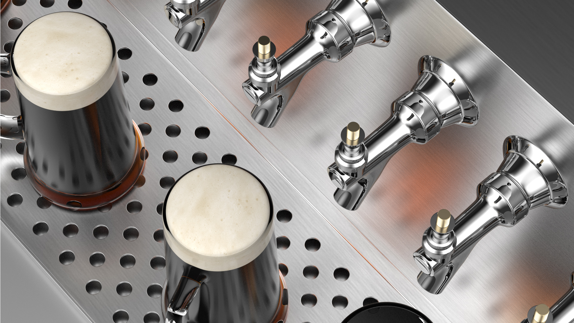 3D model Wall Mount Beer Dispenser 12 Faucet with Beer Mugs