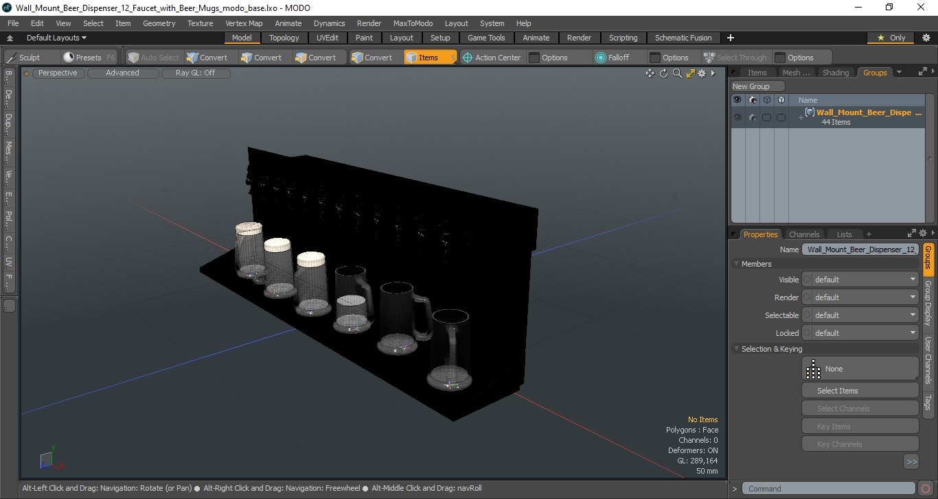 3D model Wall Mount Beer Dispenser 12 Faucet with Beer Mugs