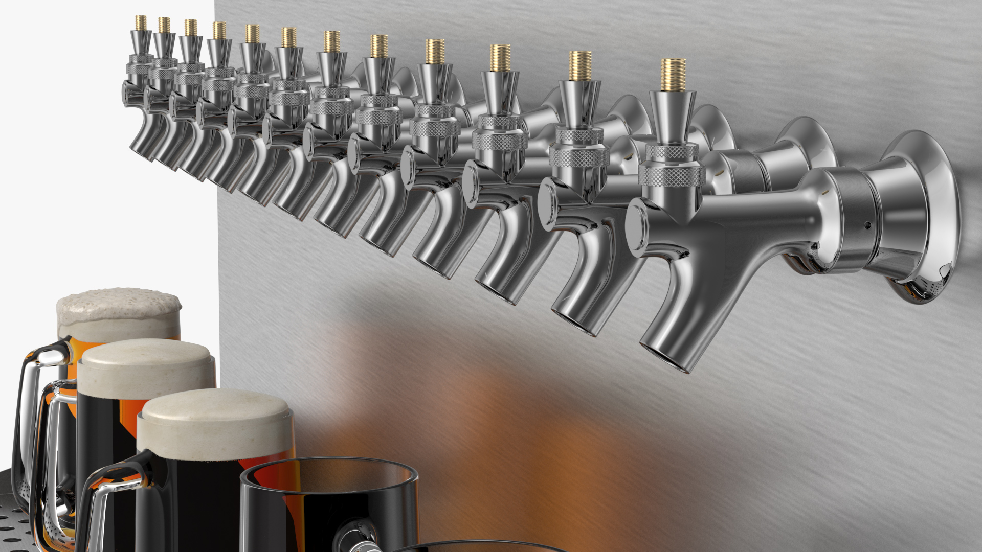 3D model Wall Mount Beer Dispenser 12 Faucet with Beer Mugs