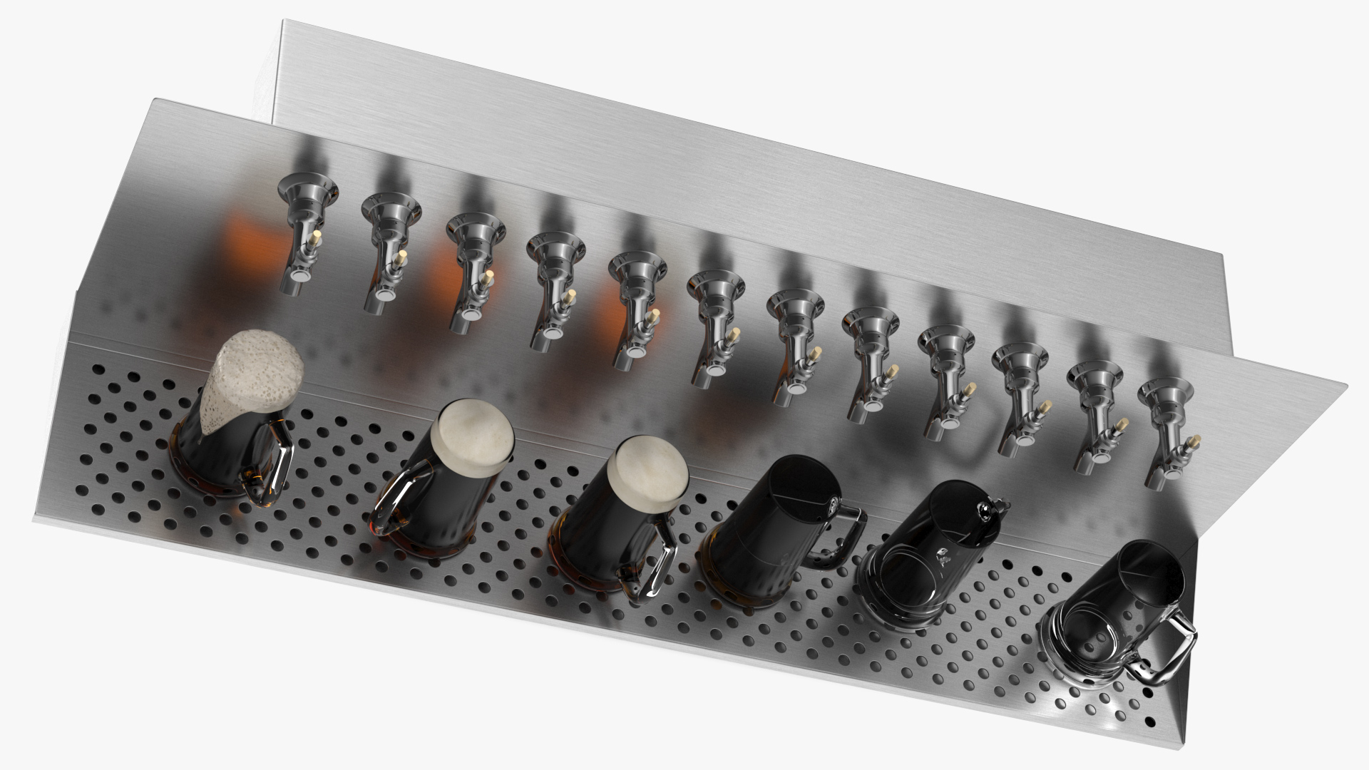 3D model Wall Mount Beer Dispenser 12 Faucet with Beer Mugs