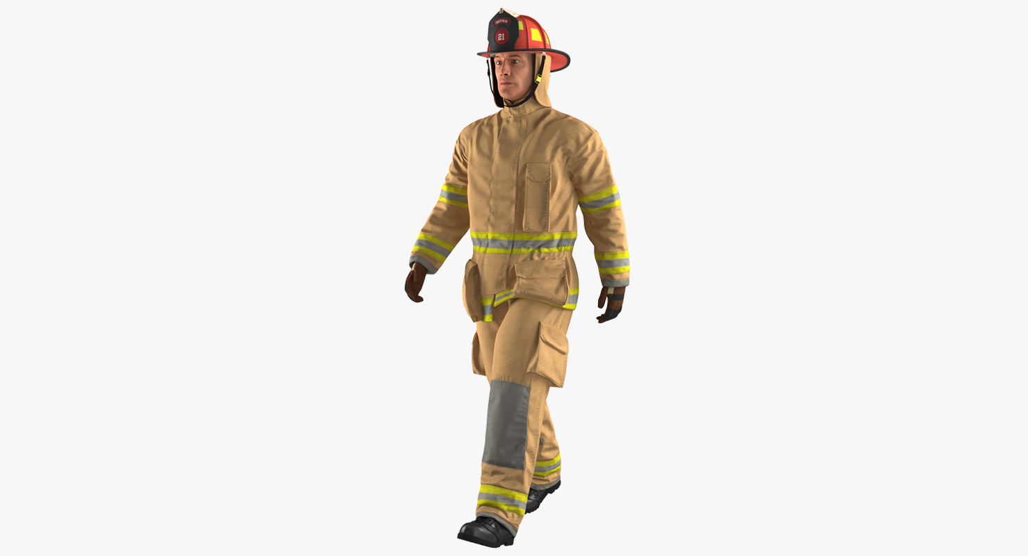 3D Firefighter with Fully Protective Suit Walking Pose
