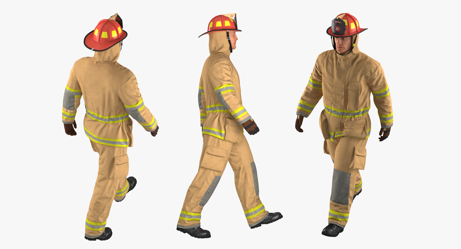 3D Firefighter with Fully Protective Suit Walking Pose